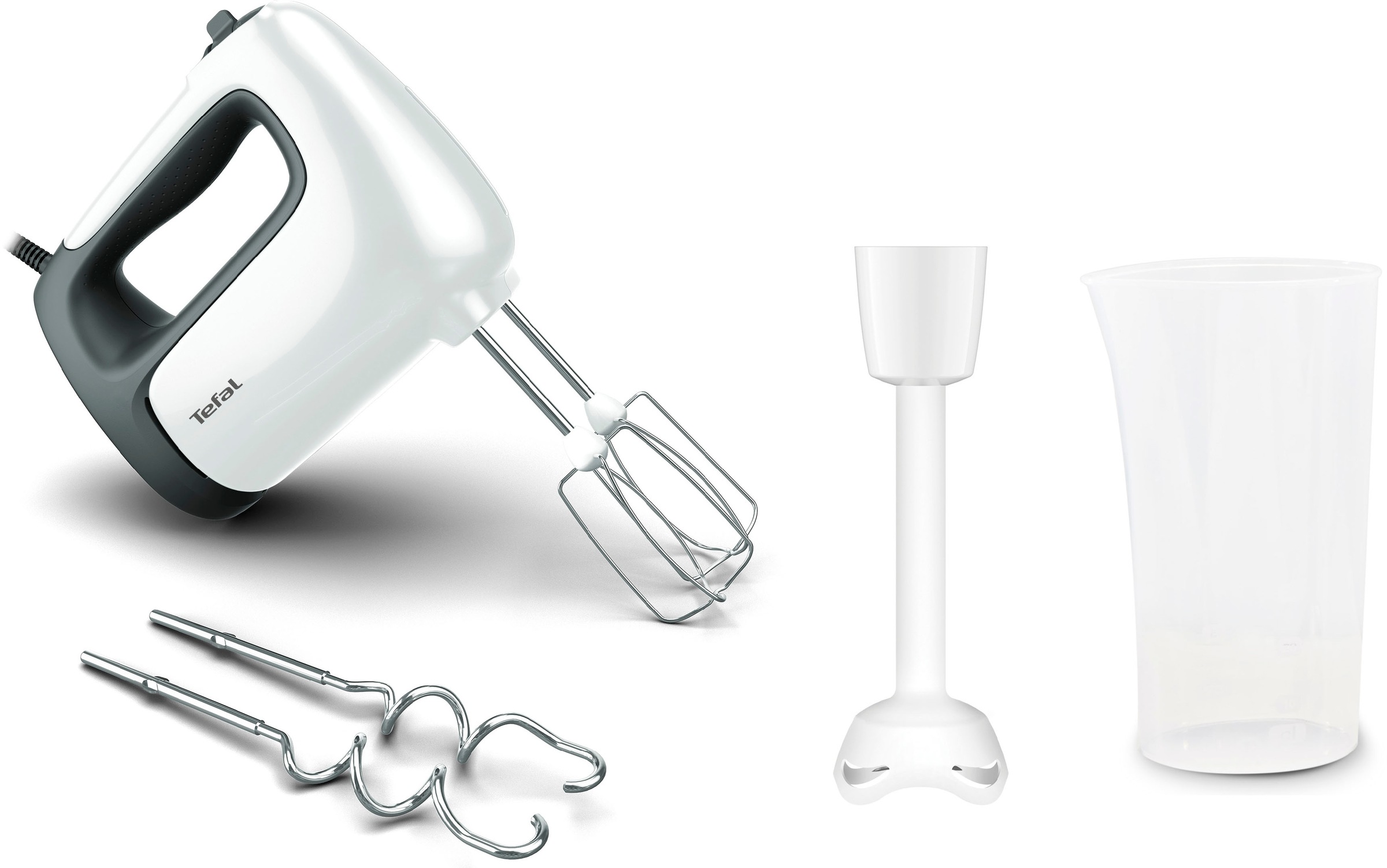 Tefal Handmixer "HT4611 PrepMix+", 500 W, Turbo-Funktion, 2 Rührbesen, 2 Knethaken, Pürierstab-Aufsatz