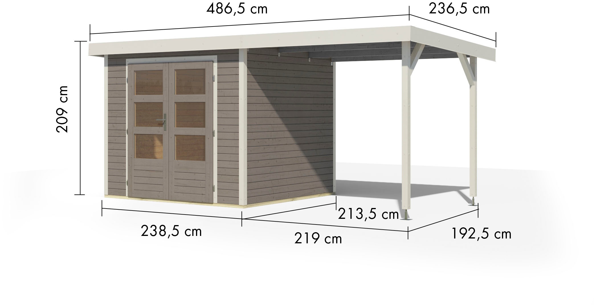 Karibu Gartenhaus »Jupiter 3«, in verschiedenen Farben, mit Anbaudach 2,35 m breit
