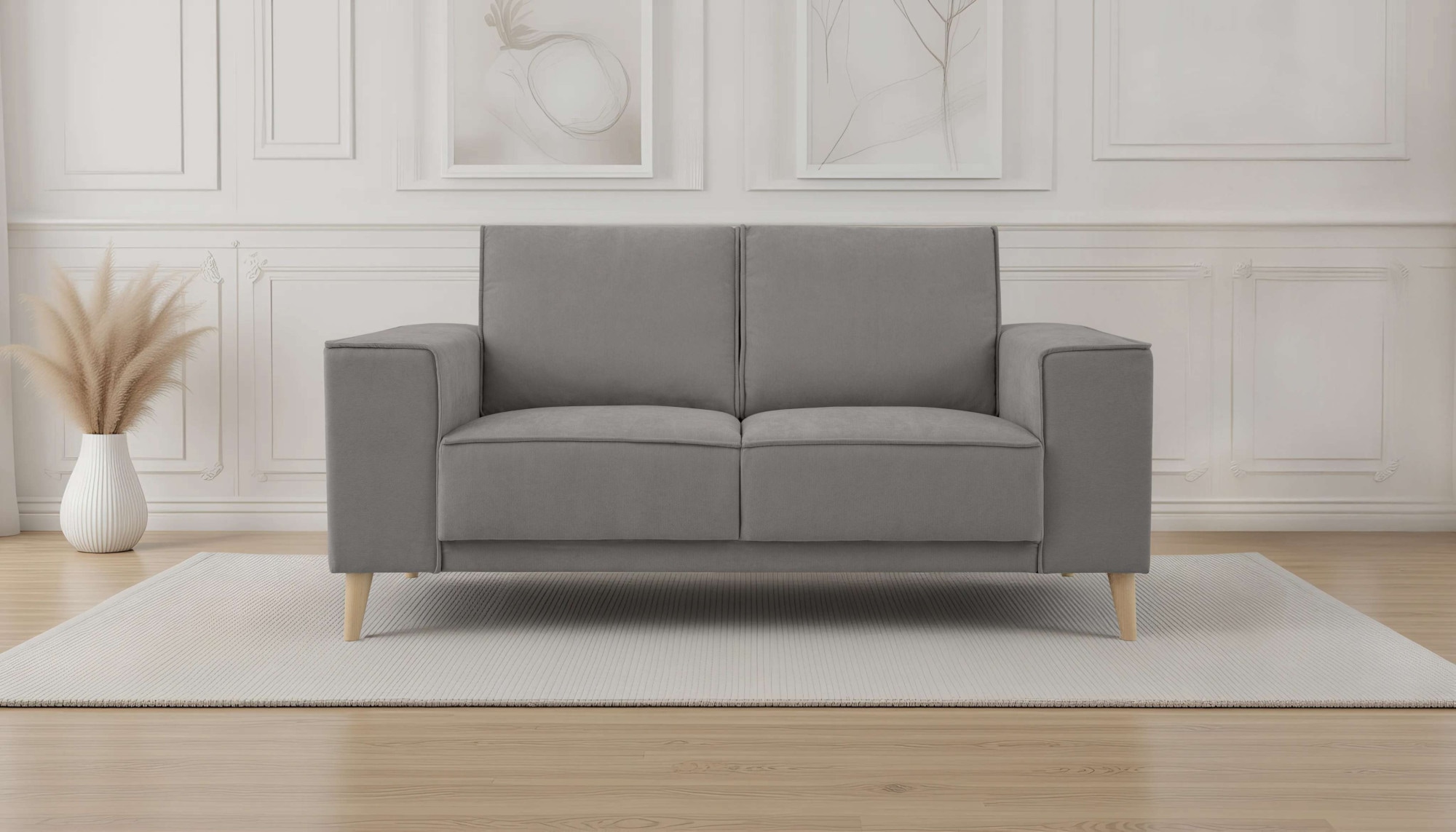 OTTO home 2-Sitzer "Oland Skandi, weicher Chenille-Stoff" 164 cm, Wellenunterfederung, Skandi-Design, Massivholzfüße