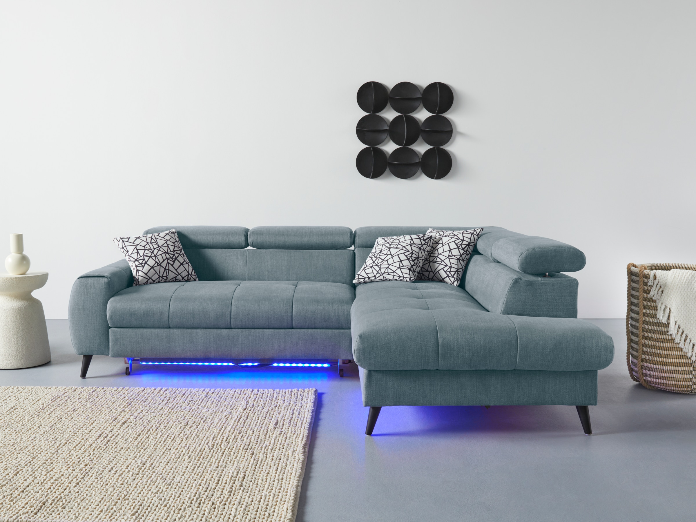 COTTA Ecksofa »Mia L-Form«, 3-tlg.-Kissen-Set, Ottomane, wahlweise mit oder ohne RGB-Beleuchtung
