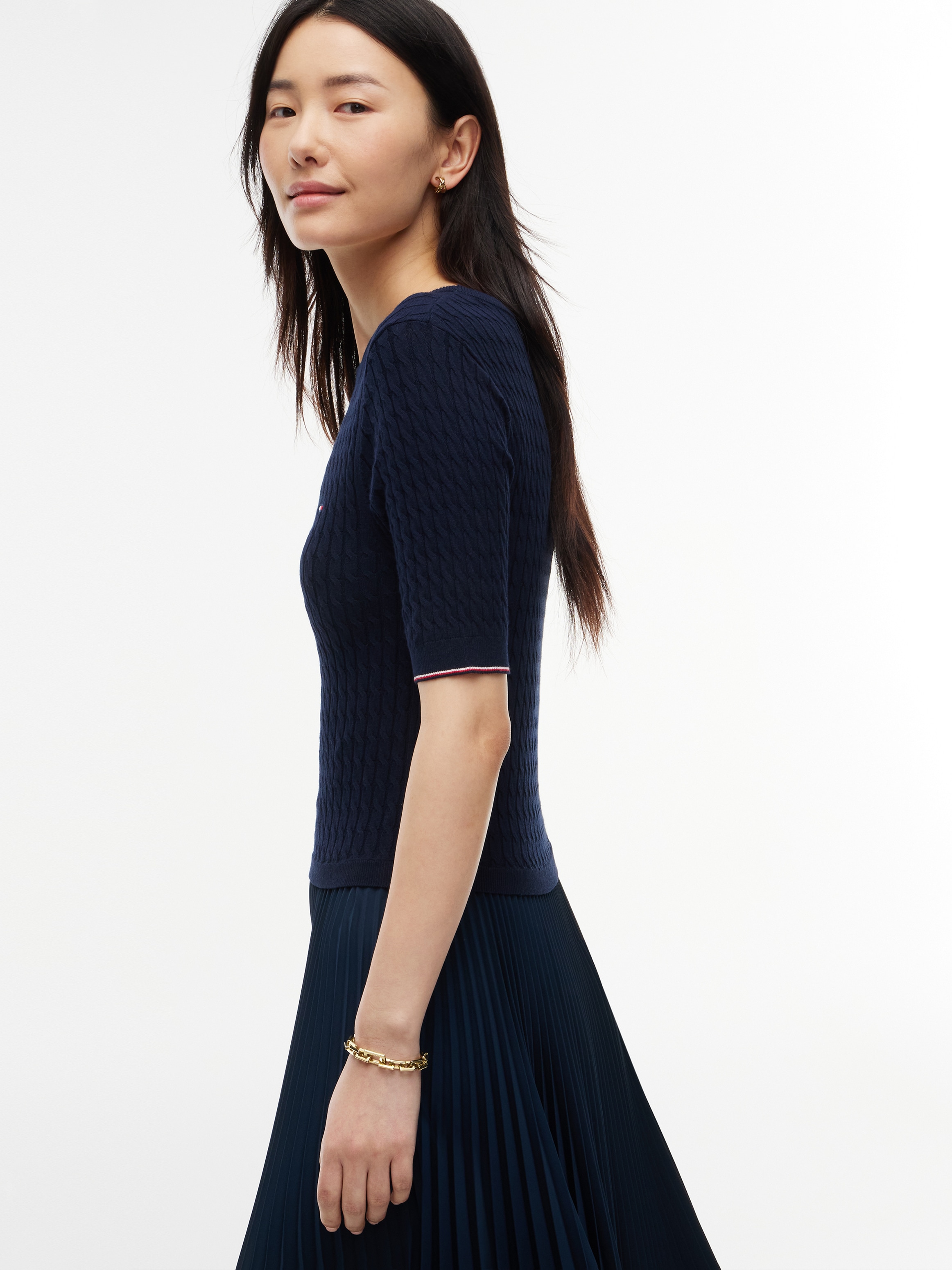 Tommy Hilfiger Midikleid »PREPPY MIX MEDIA MIDI DRESS« Kunstfaser, Zopfstrickmuster