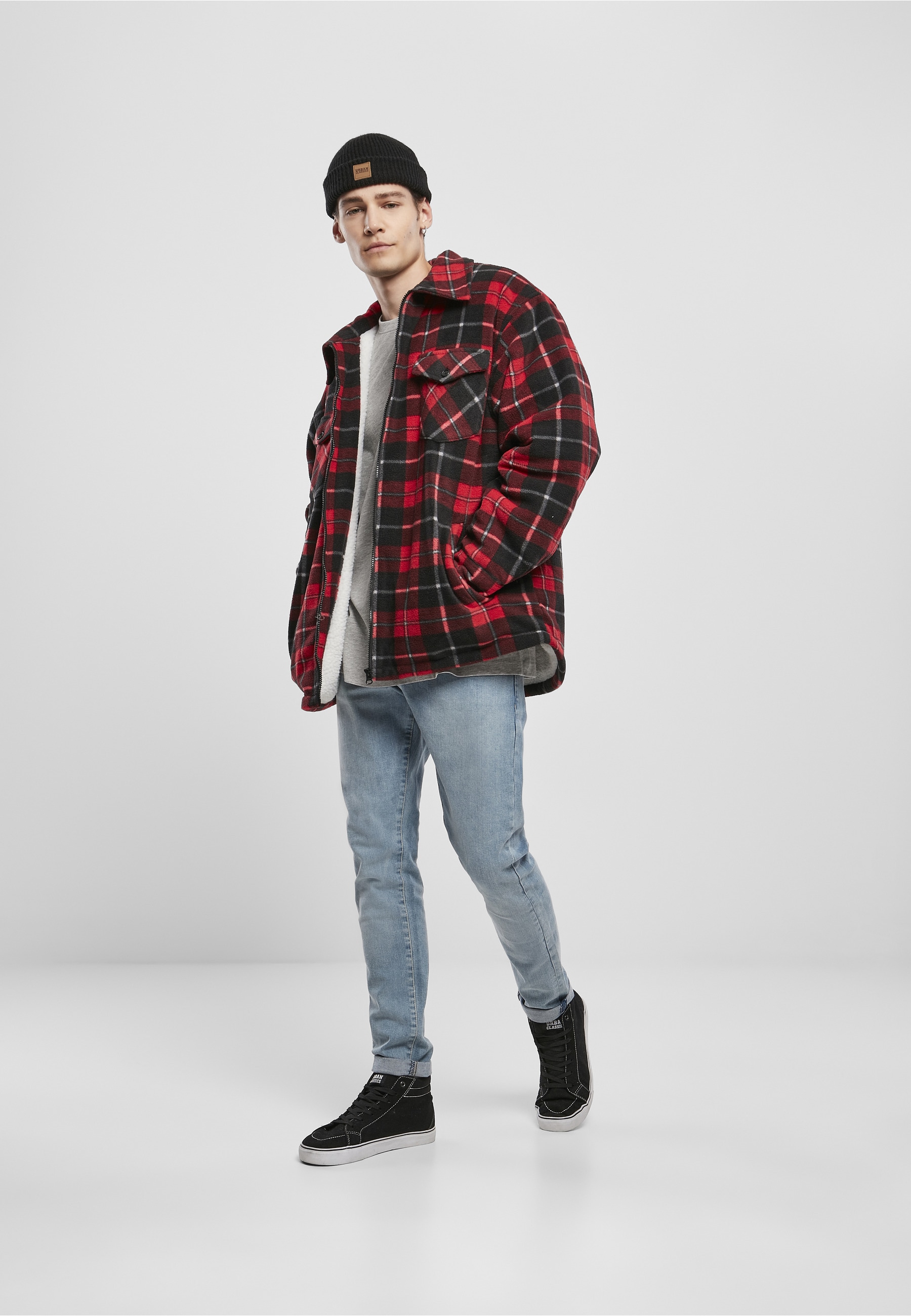 URBAN CLASSICS Langmantel »Urban Classics Herren Plaid Teddy Lined Shirt Jacket«