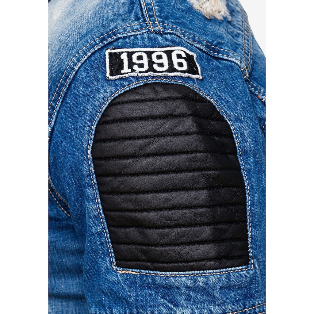 Cipo & Baxx Jeansjacke, in Destroyed-Optik mit Biker-Elementen