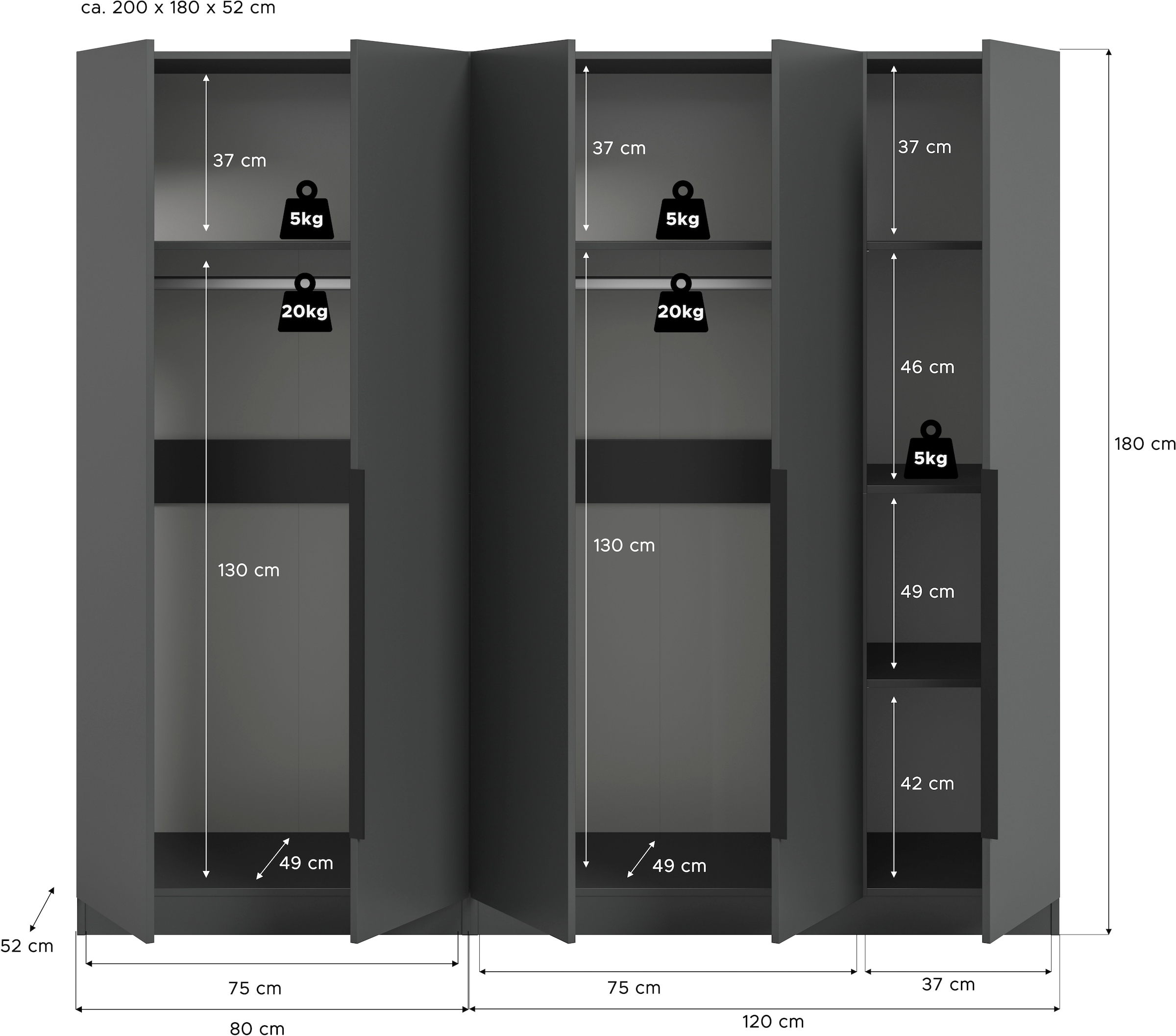 Home affaire Schrank-Set »Skarde moderner Kleiderschrank Schlafzimmerschrank Otto´s Choice« Set, wähle deine beste Schrank Kombination, 1 Stk. tlg. Skarde Kleiderschrank 200 cm, 2 Kleiderstangen und 5 Böden