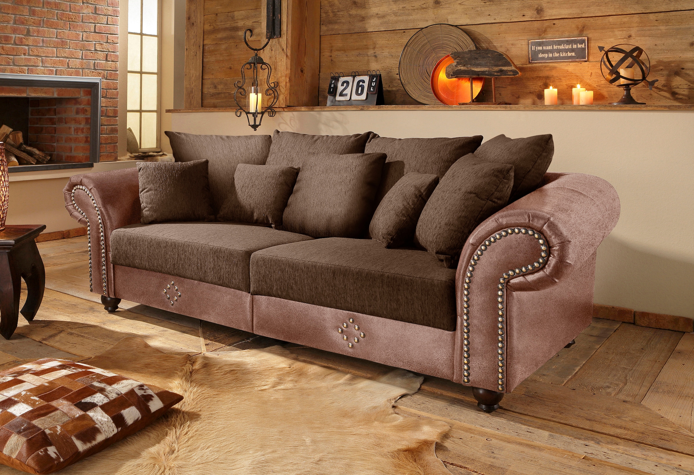 Home affaire Big-Sofa "King George Mega Sofa, viel Platz, Federkern, Ziernägel"