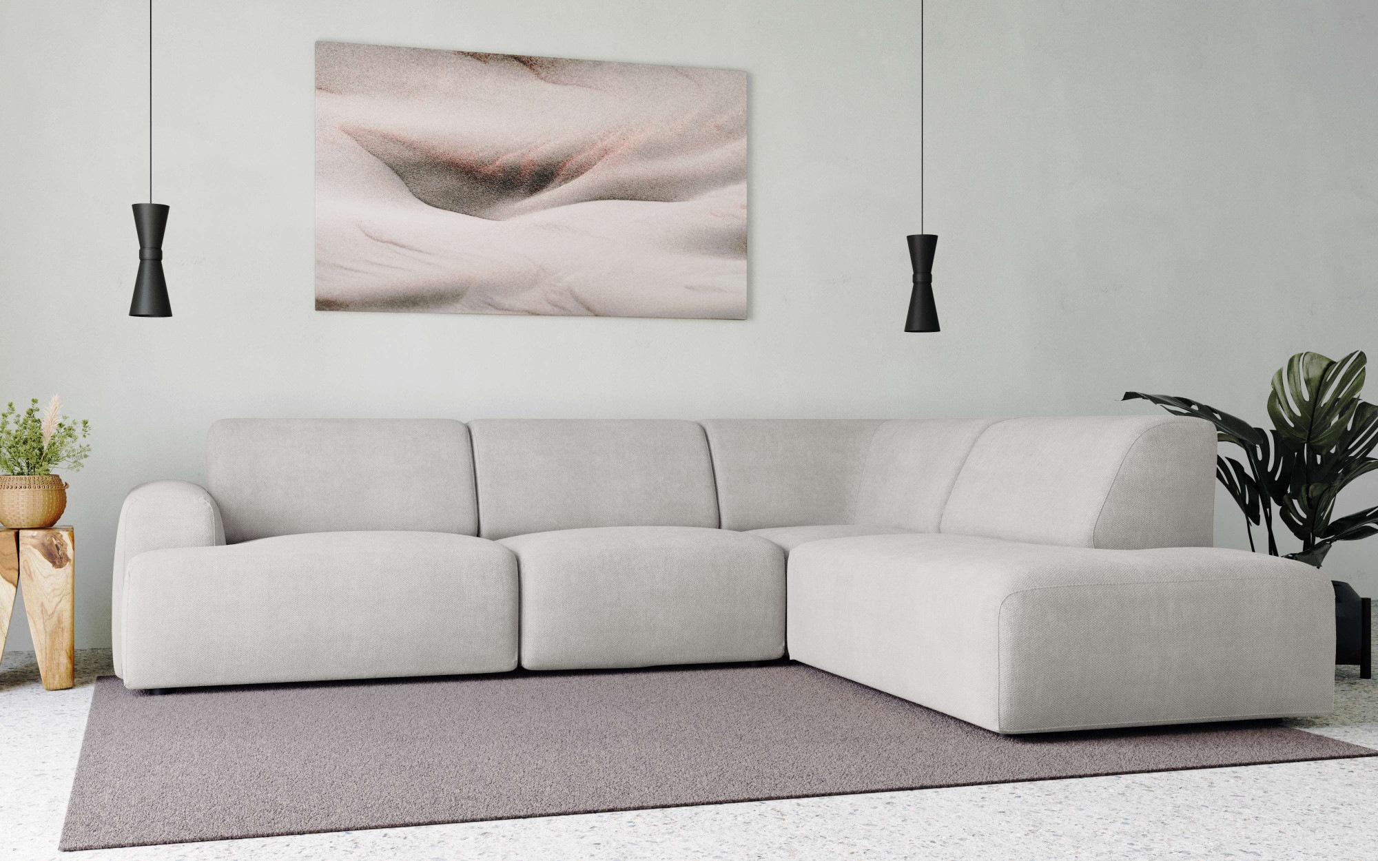 andas Ecksofa »Linkka, Breite 282 cm«, L-Form, in einem weichen Chenille-Stoff, mit Wellenunterfederung