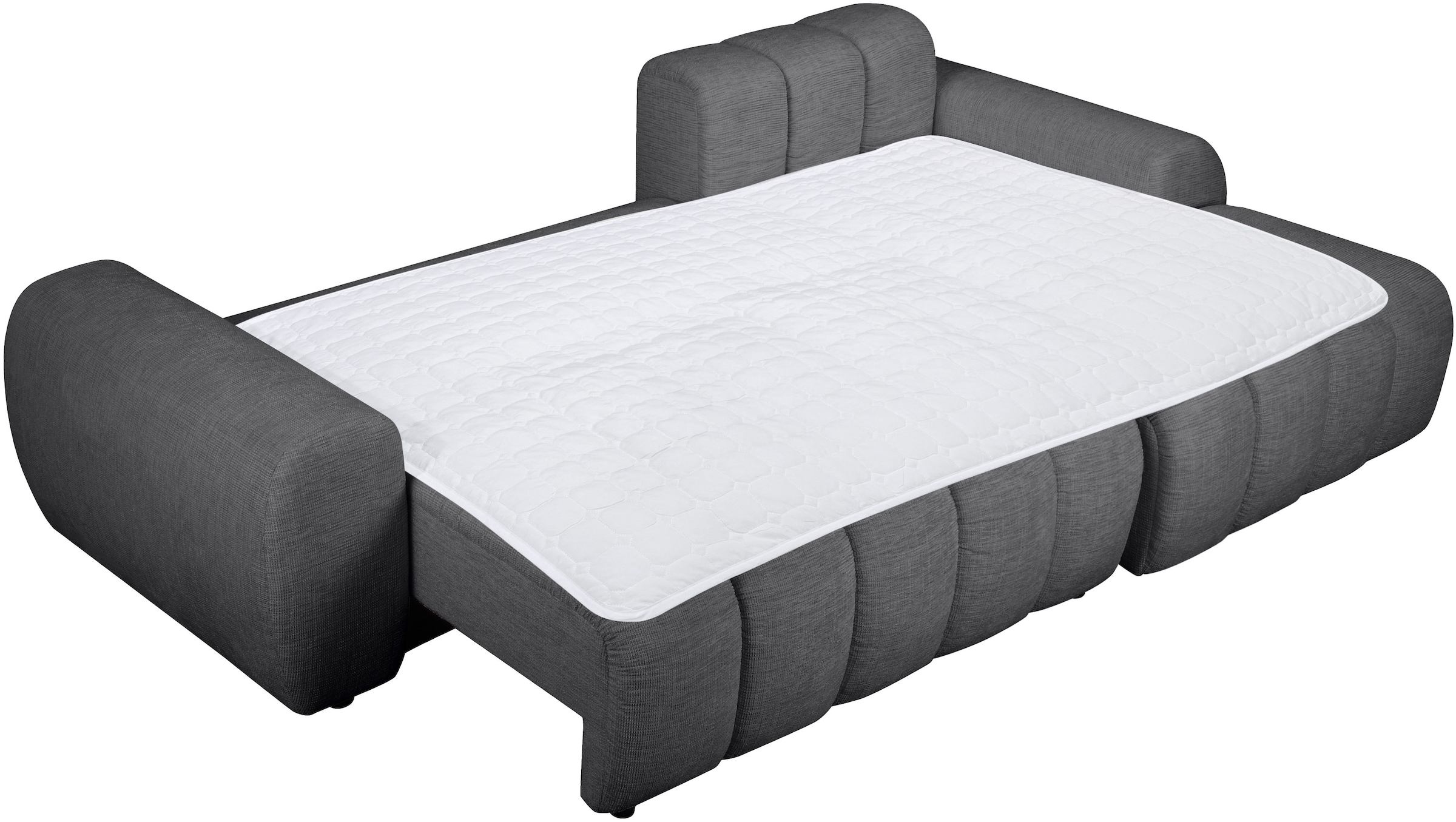 OTTO home Ecksofa »LAURRENT Feinstruktur L-Form, 246 cm« Schlaffunktion (123/191cm), Bettkasten, Taschenfederkern und Topper