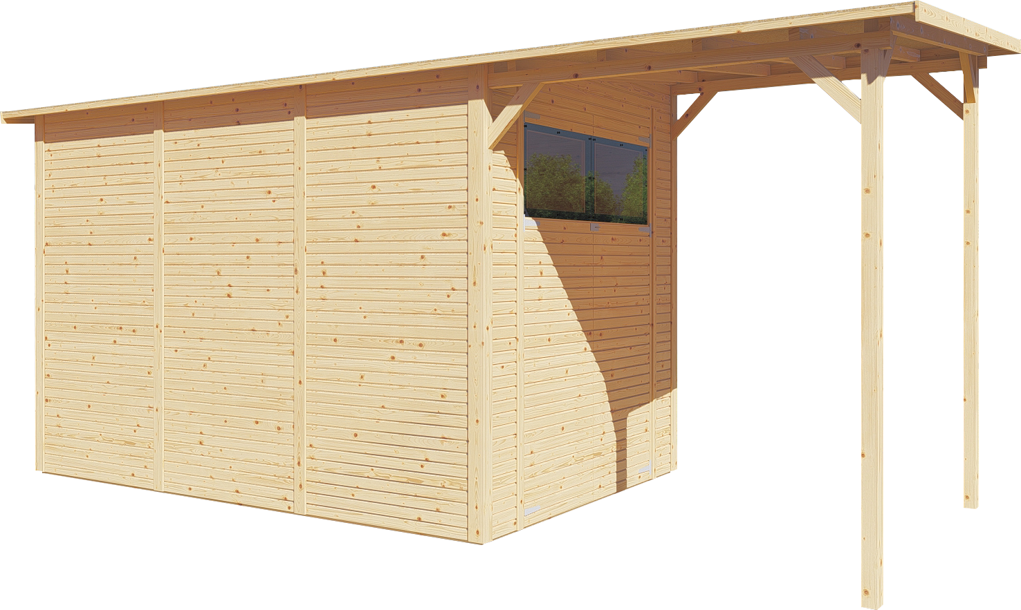 BERTILO Gartenhaus »Pent Modern 4 Plus naturbelassen«, mit hohen Seitenwänden und einer 1,88 m hohen Doppeltür