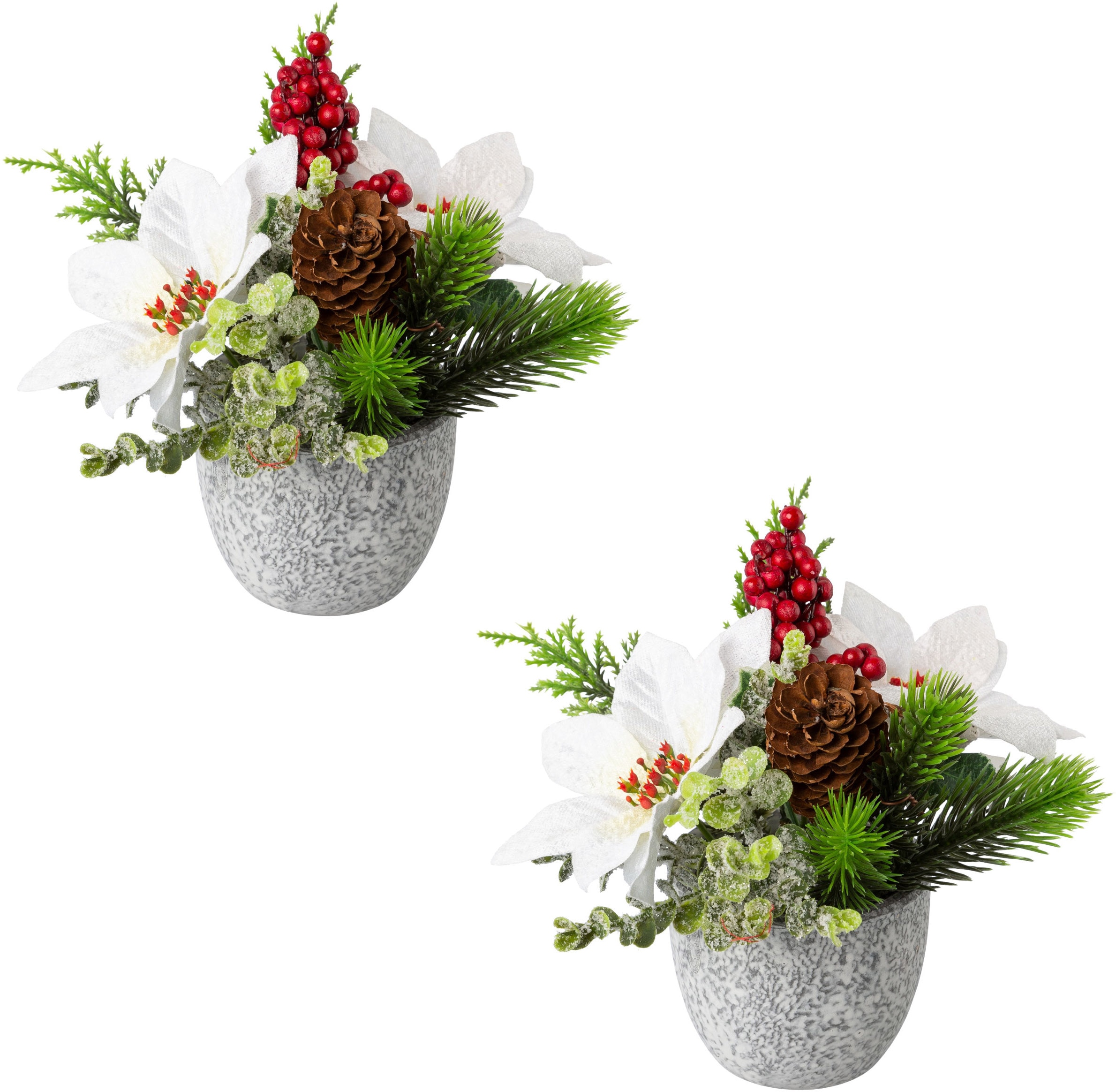 Creativ green Winterliche Kunstpflanze »Weihnachtsdeko«, im Zementtopf, mit Zapfen, Beeren und Zweigen
