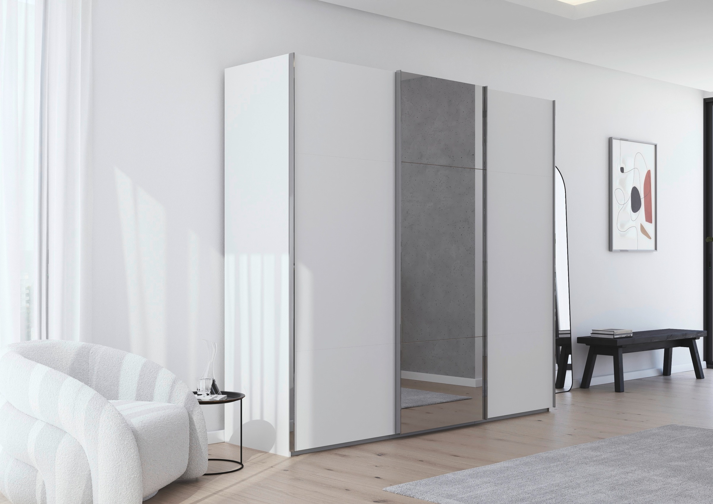 rauch Schwebetürenschrank »Kleiderschrank Schrank Garderobe Schlafzimmerschrank CONTIDO«, (in 3 verschiedenen Ausstattungen BASIC/CLASSIC/PREMIUM), aus hochwertigem Material in 6 Breiten 2 Griff-Farben MADE IN GERMANY