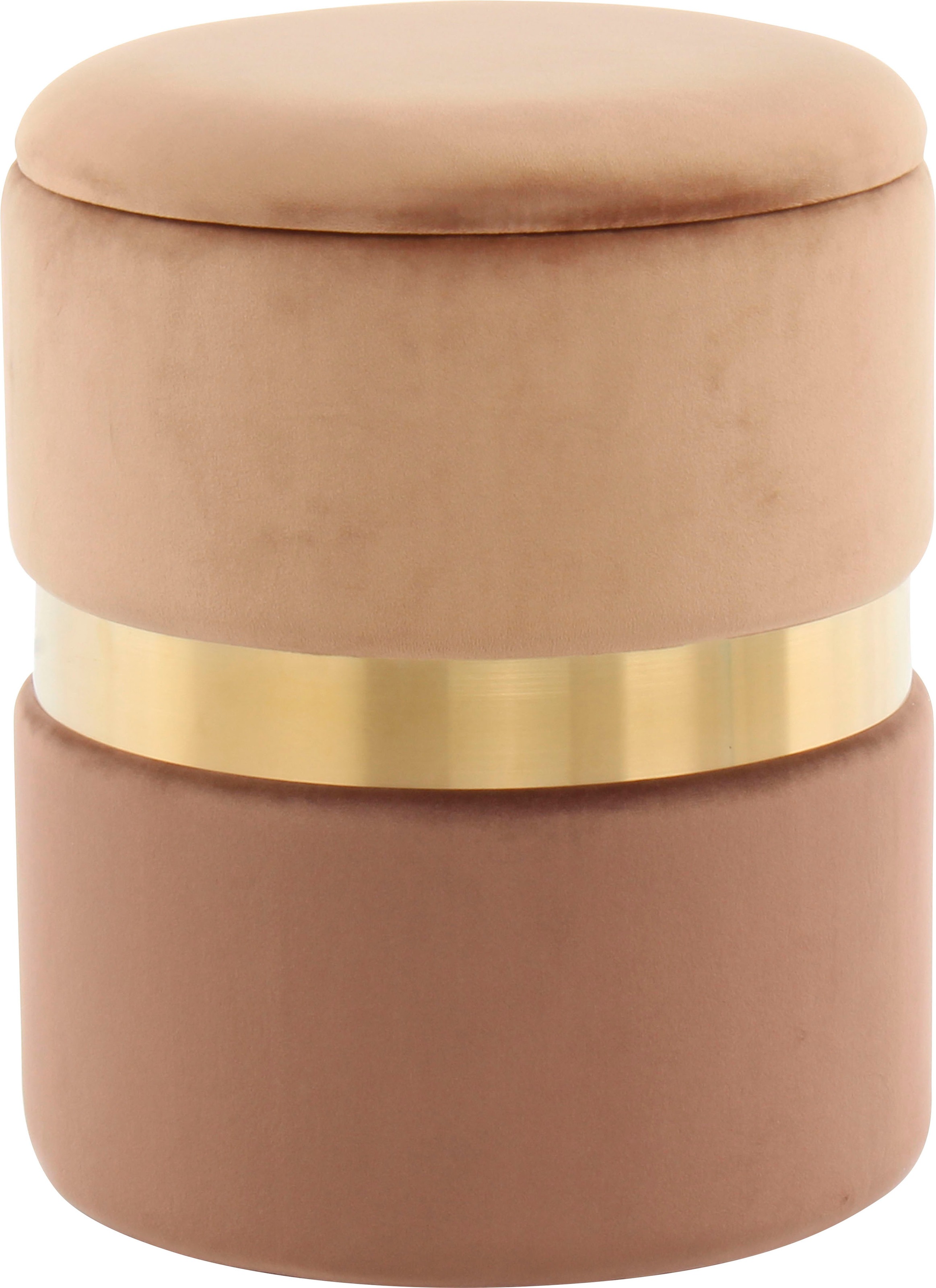 Kayoom Stauraumhocker »Hocker Zora 125 2er-Set, samtweicher Stoffbezug,runde elegante Form«, (Set, 2 St.), edles Design mit Metallring, gepolstert, mit Stauraum