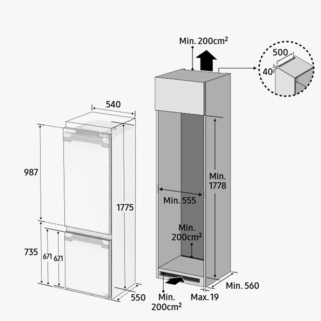 Samsung Einbaukühlgefrierkombination, BRB2G715EWW, 177,5 cm hoch, 54 cm breit