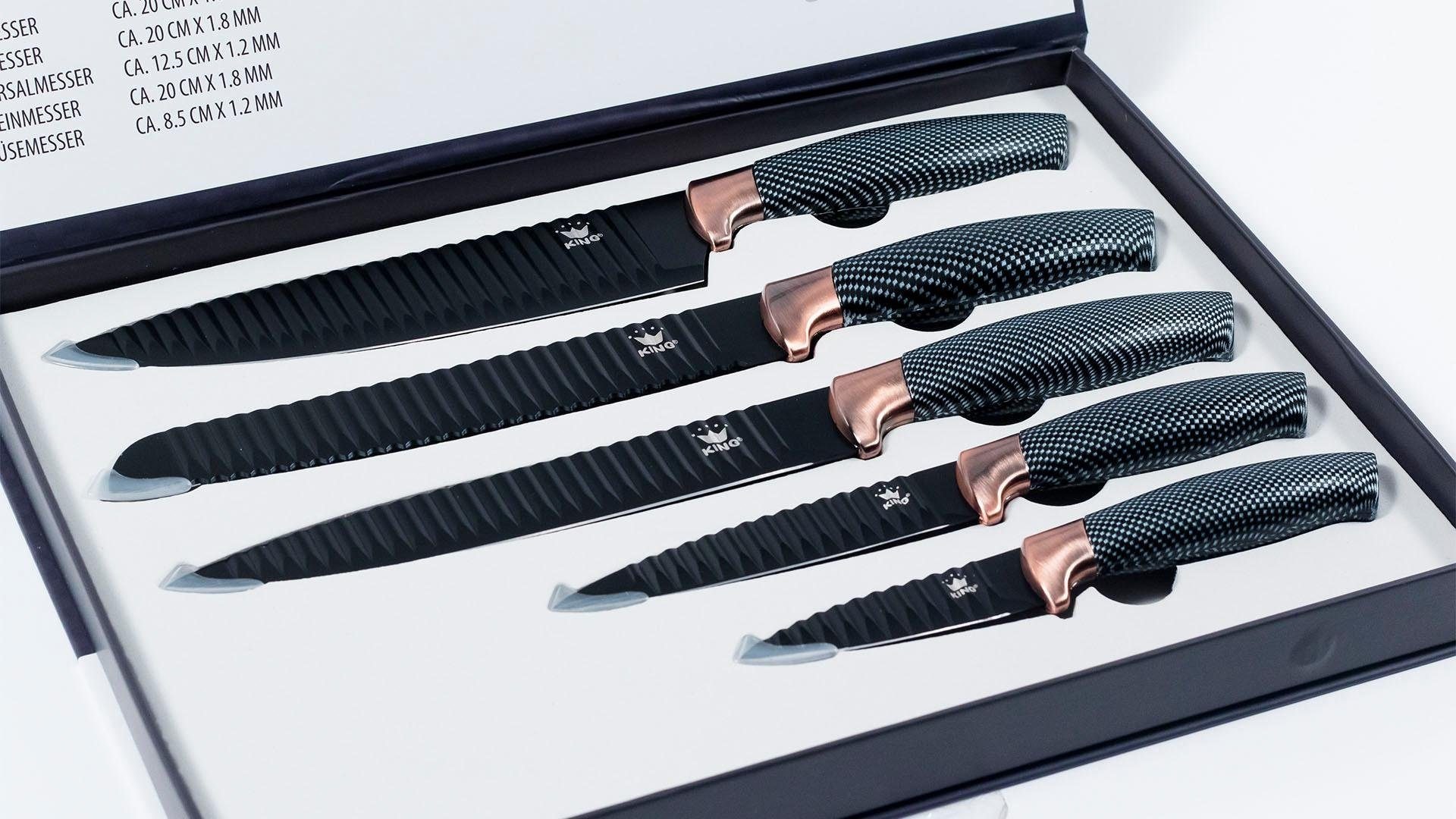 KING Messer-Set »Carbon Design«, (Set, 5 tlg.), Wellenschliff