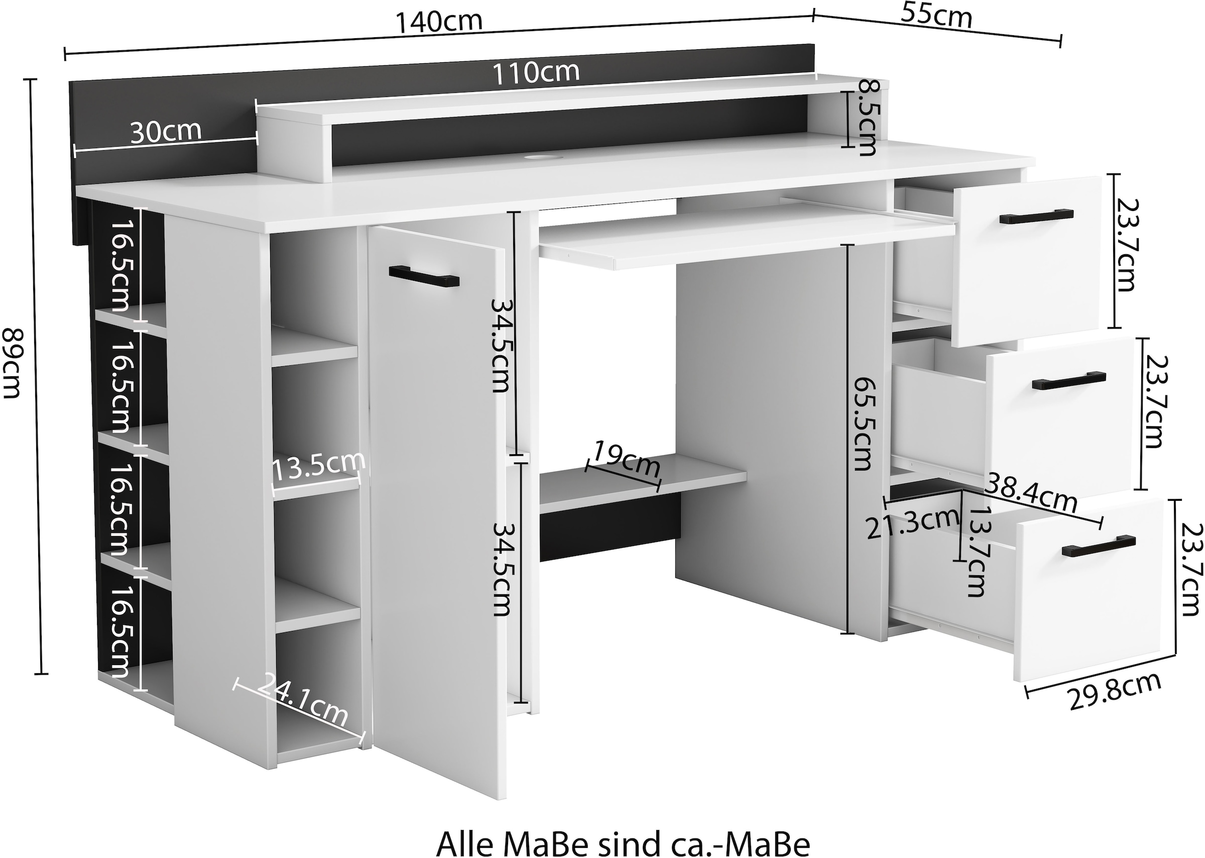 OTTO home Schreibtisch »Moid« mit Schubladen, Tastaturauszug und Monitorablage, Breite 140 cm