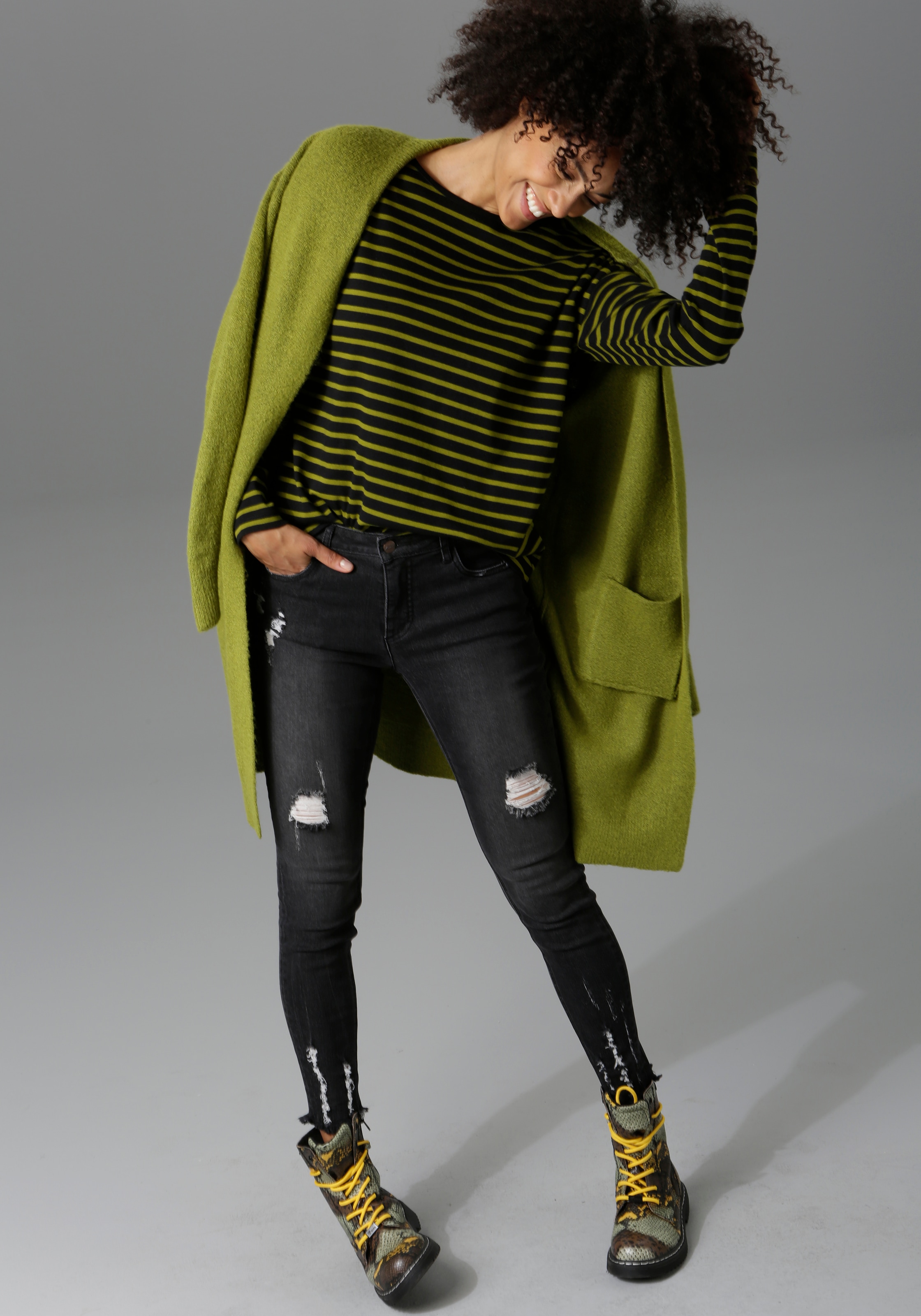 Aniston CASUAL Langarmshirt, mit | Ringeln für kaufen trendfarbenen BAUR