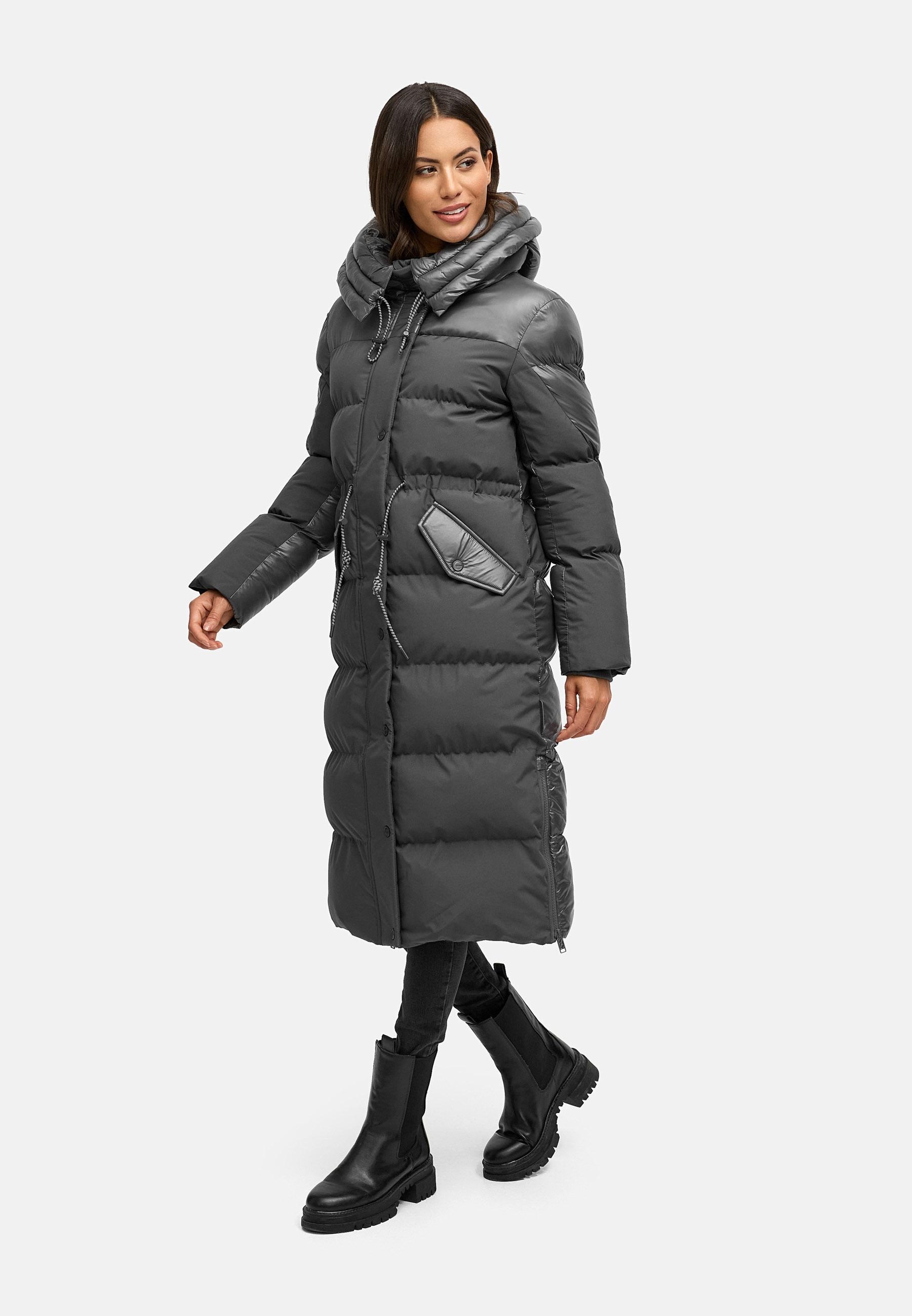 Navahoo Steppmantel »Knusperherz 14«, Langer gesteppter Damen Wintermantel mit Materialmix
