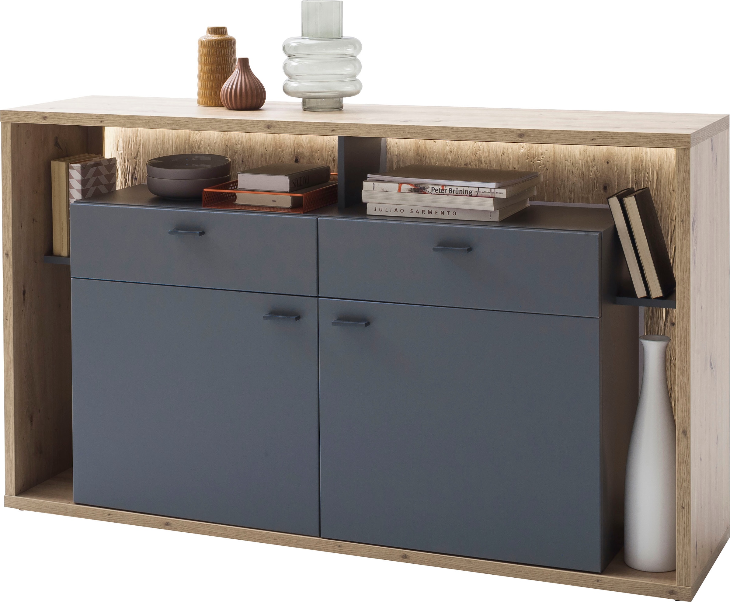 MCA furniture Sideboard »Lizzano«, BAUR mit Wohnzimmerschrank Beleuchtung wahlweise | mit 3-D Rückwand