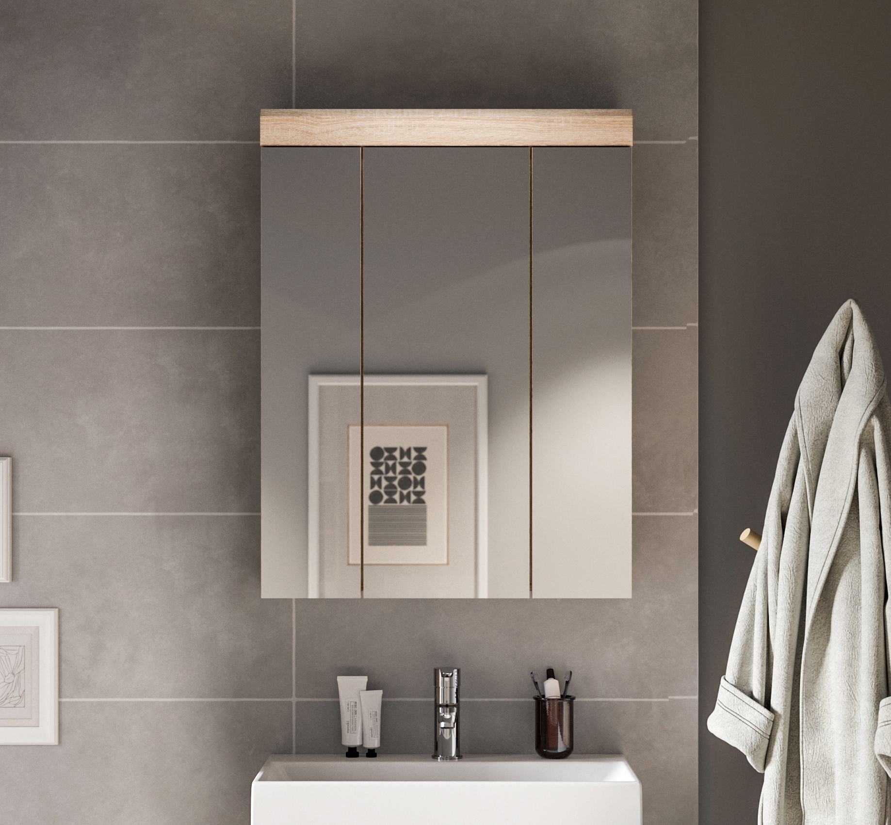 INOSIGN Badezimmerspiegelschrank "SIENA, Breite 60cm, 3 Spiegeltüren, 9 Fäc günstig online kaufen