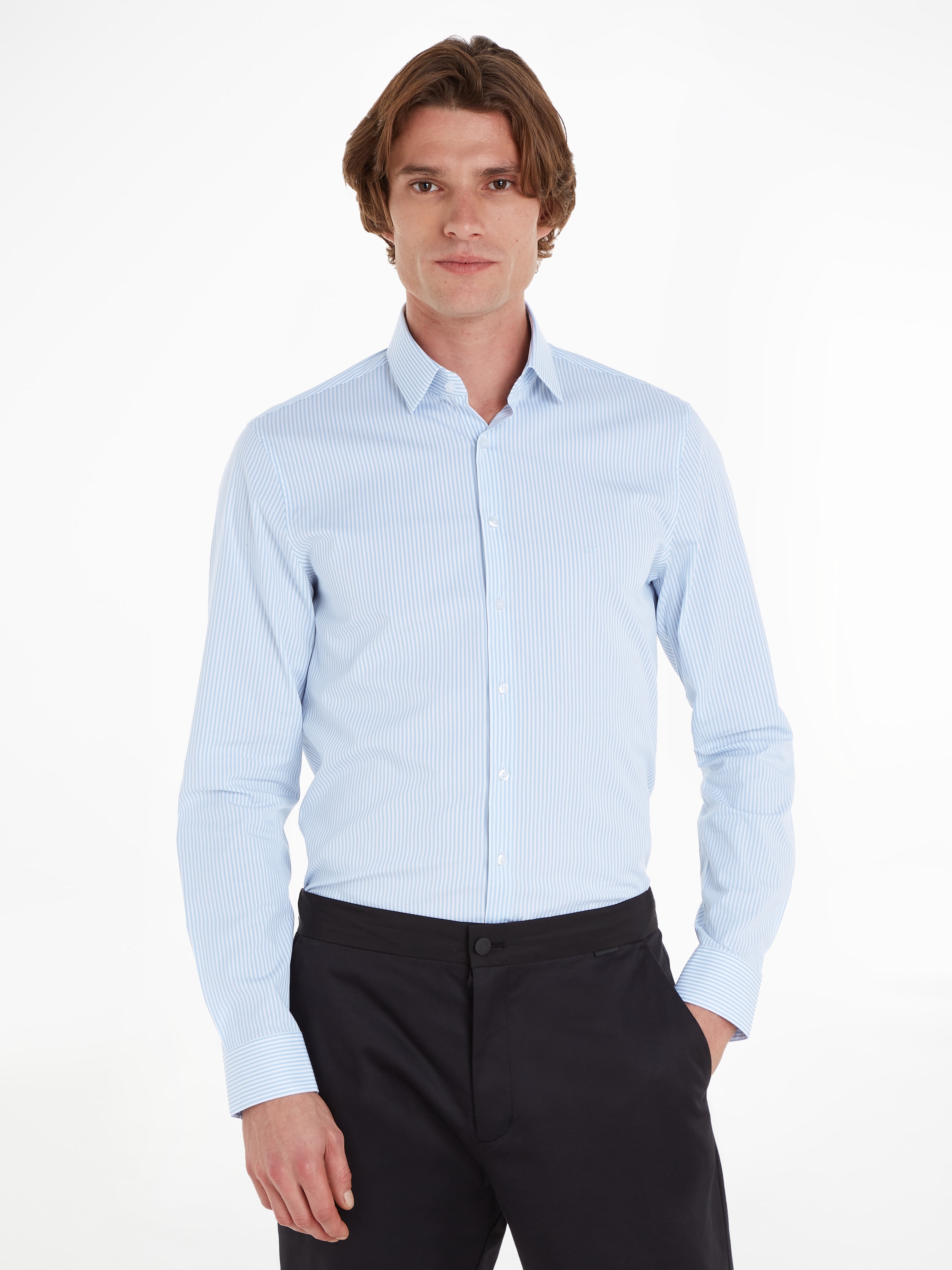 Calvin Klein Langarmhemd "POPLIN STRIPE SLIM SHIRT", mit Logoprägung