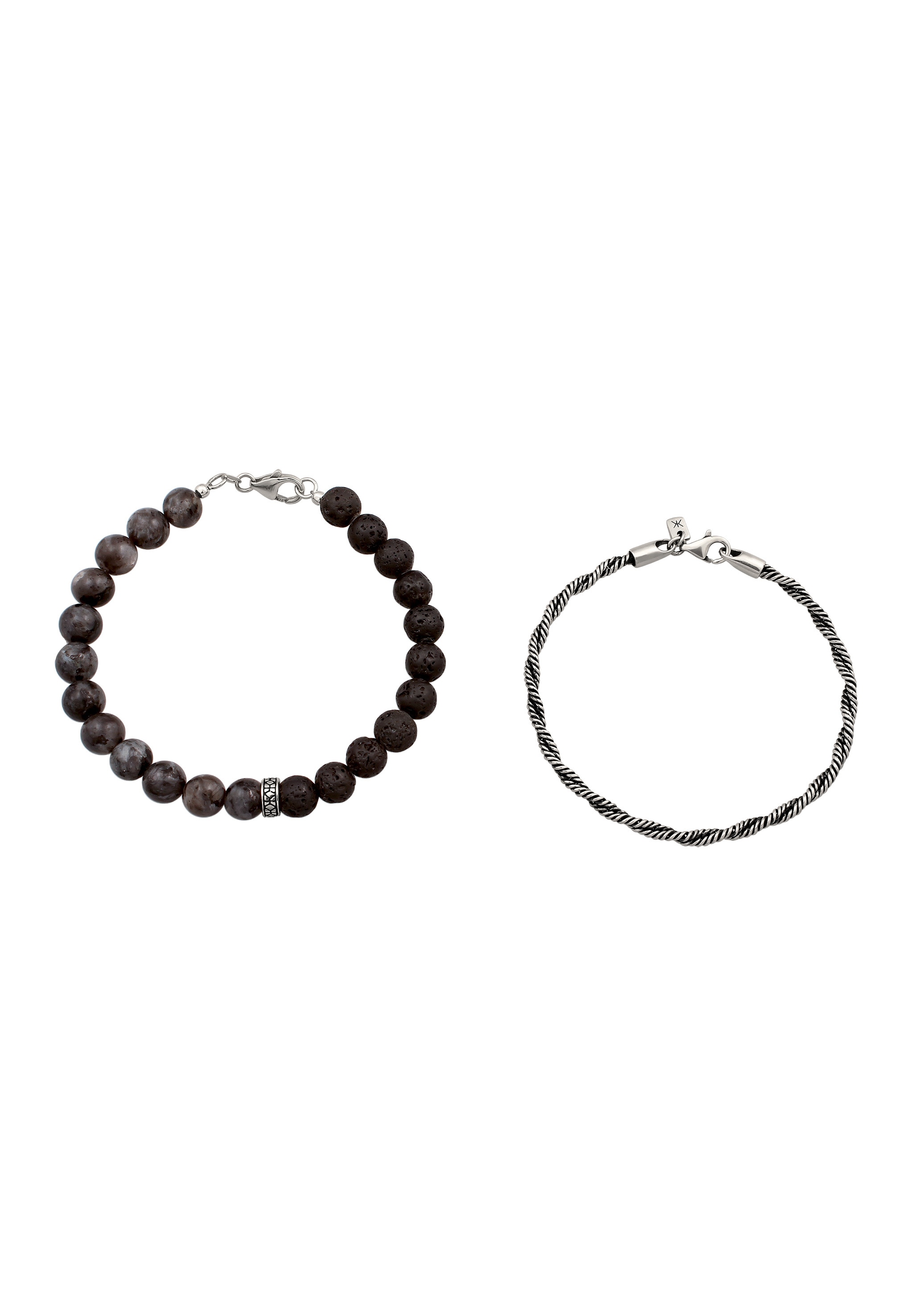 Kuzzoi Armkette »Armband 2er Set Lavaperlen Kordelkette 925 Sterling Silber Oxidiert«