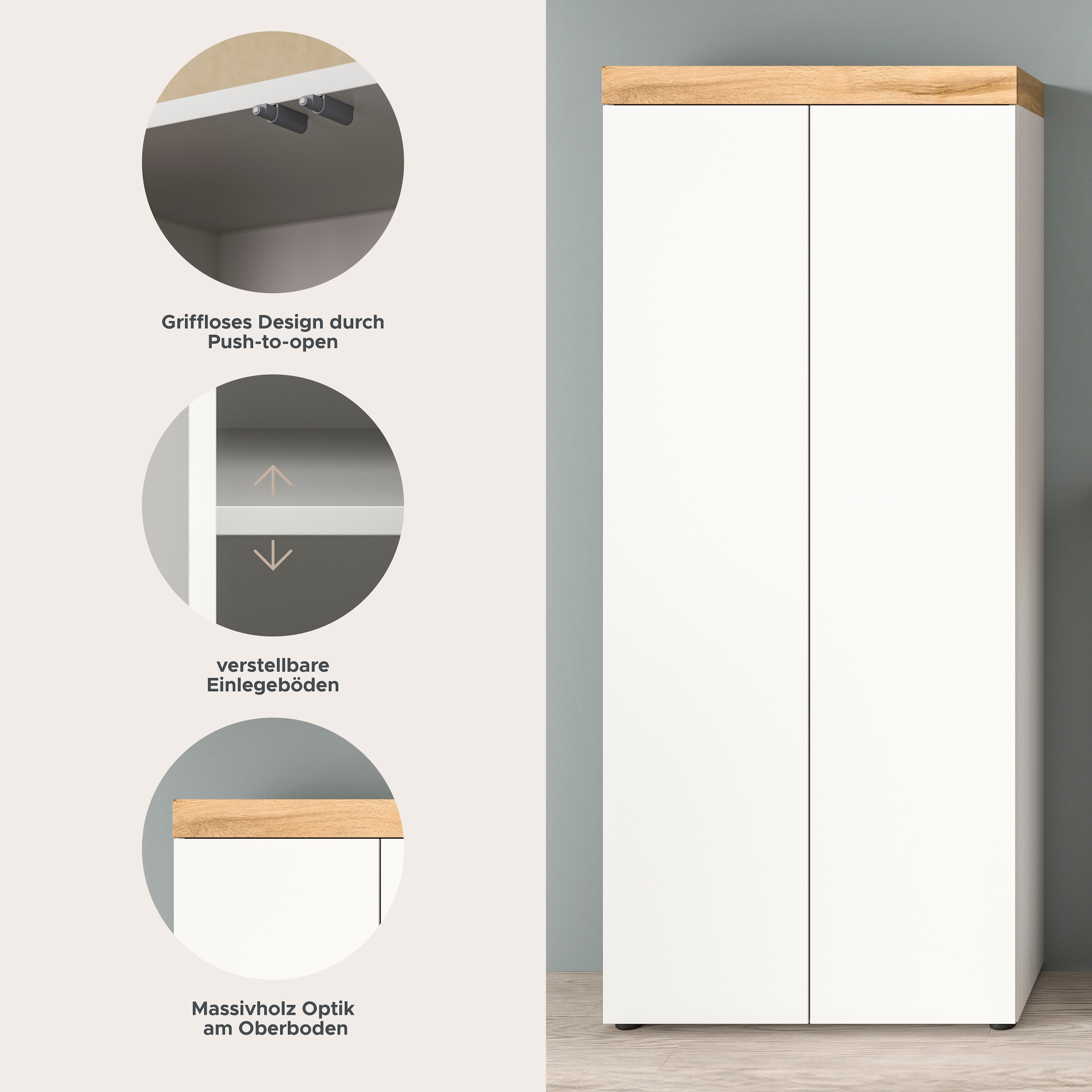 OTTO home Schuhschrank »MAMBO, TOPSELLER!, Höhe 179cm, stehend & hängend, push-2-open« 2 farbige Ausführung, 1 Stk. tlg. Schuhschrank, Schuhkommode, Flur, Diele