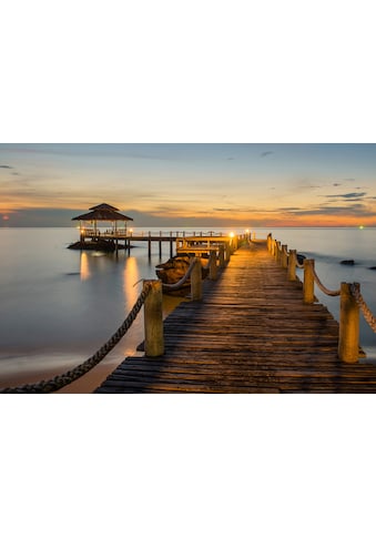 Fototapete »Wooded bridge pier between sunset«