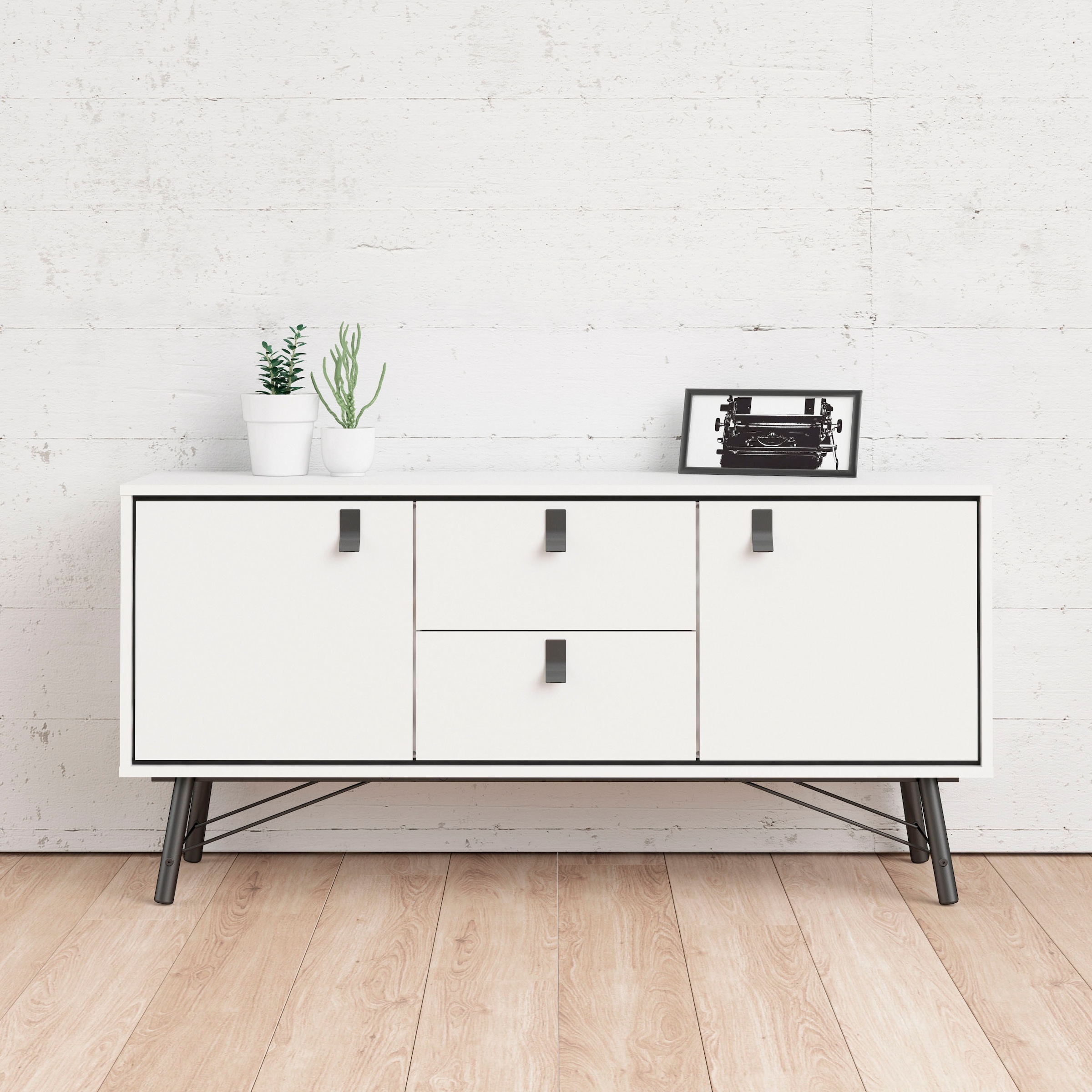 Home affaire Sideboard "Ry Aufbewahrung, Schubladenschrank," Breite 150 cm, Höhe 72 cm, Kommode mit 2 Türen und 2 Schubläden