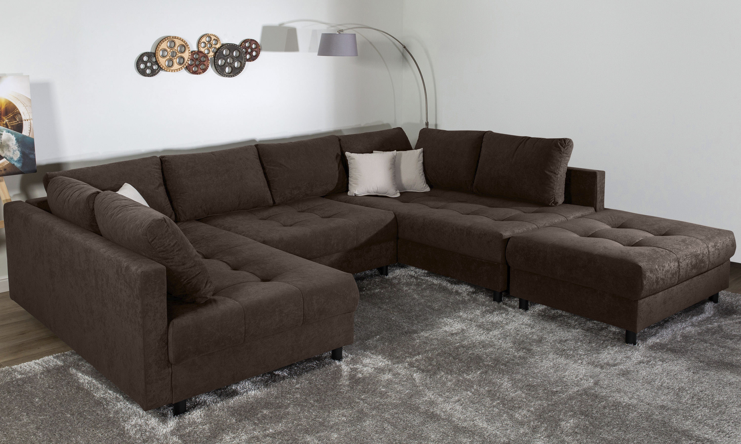 COLLECTION AB Wohnlandschaft "Toni U-Form, B: 298 cm, XXL-Liegefläche 282x178 cm mit Hocker" Set: Sofa & Hocker, 3 Zierkissen, Federkern