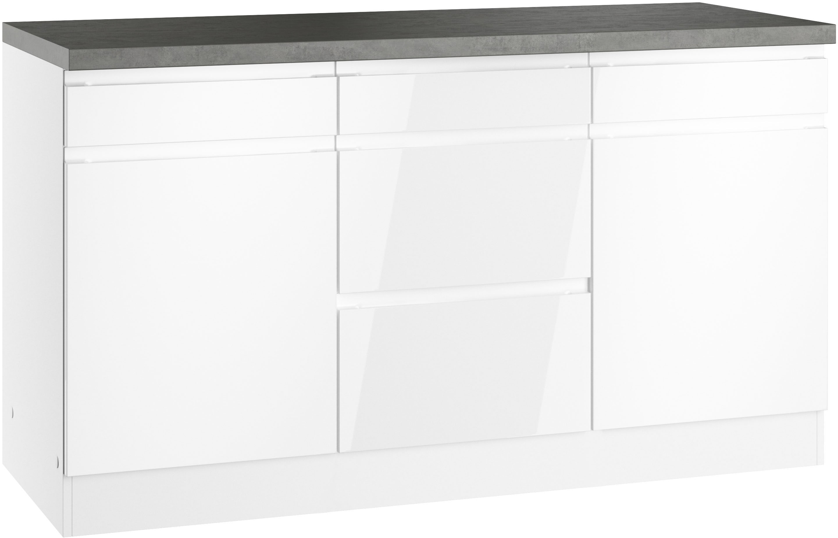KOCHSTATION Unterschrank "KS-Virginia,neu in verbesserter Ausführung" Breite 150 cm, 2 Türen, 3 Schubkästen, 2 Auszüge