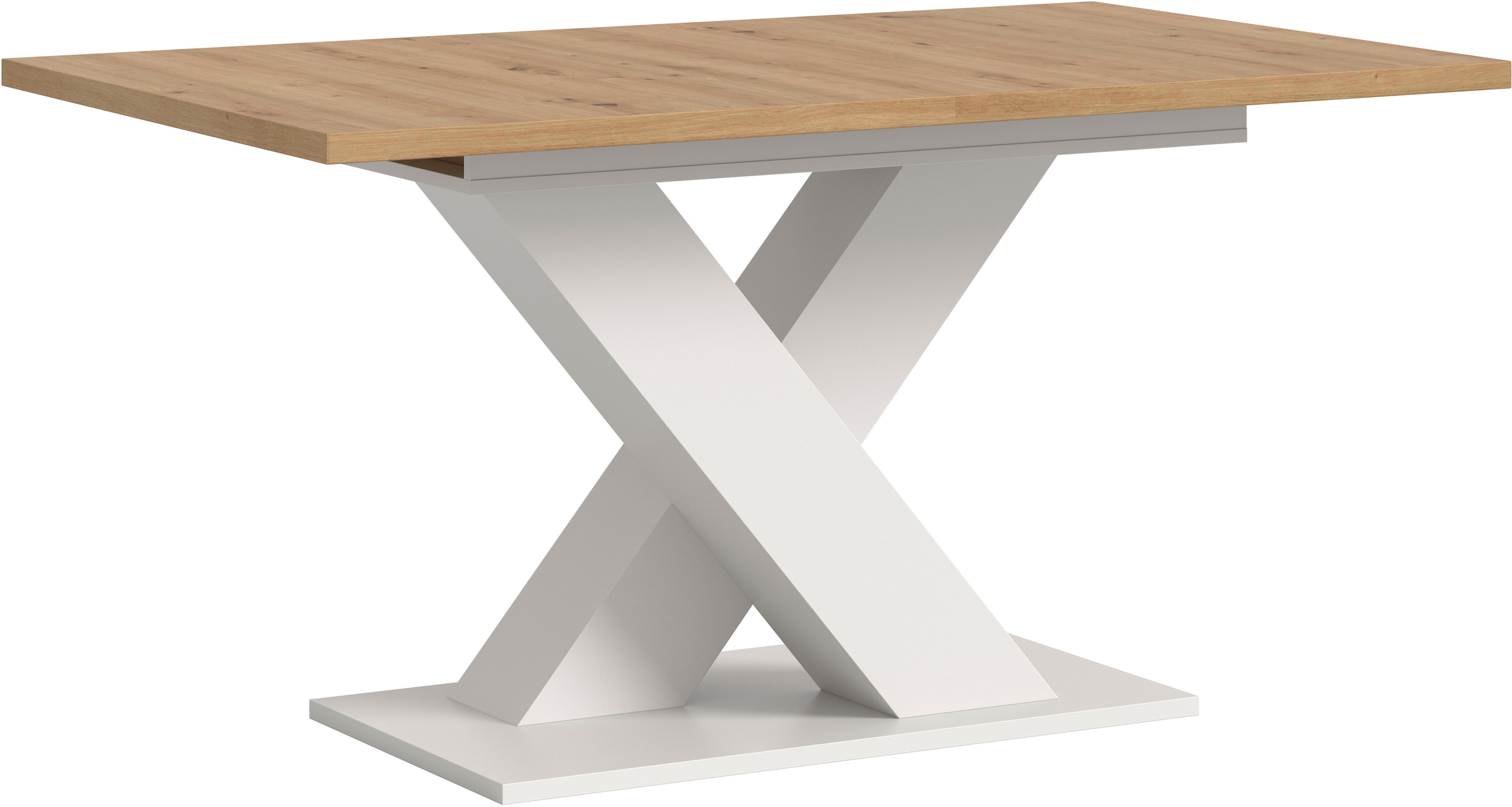 Esstisch HOME AFFAIRE "Motus, ausziehbar 150 -190 cm, inklusive 40 cm Einlegeplatte", weiß (weiß, artisan oak nachbildung, weiß nachbildung, artisan oak nachbildung), B:150cm H:76cm T:90cm, Tische, Esstisch, X-Gestell mit Bodenplatte, Tisch, Küchentisch, 