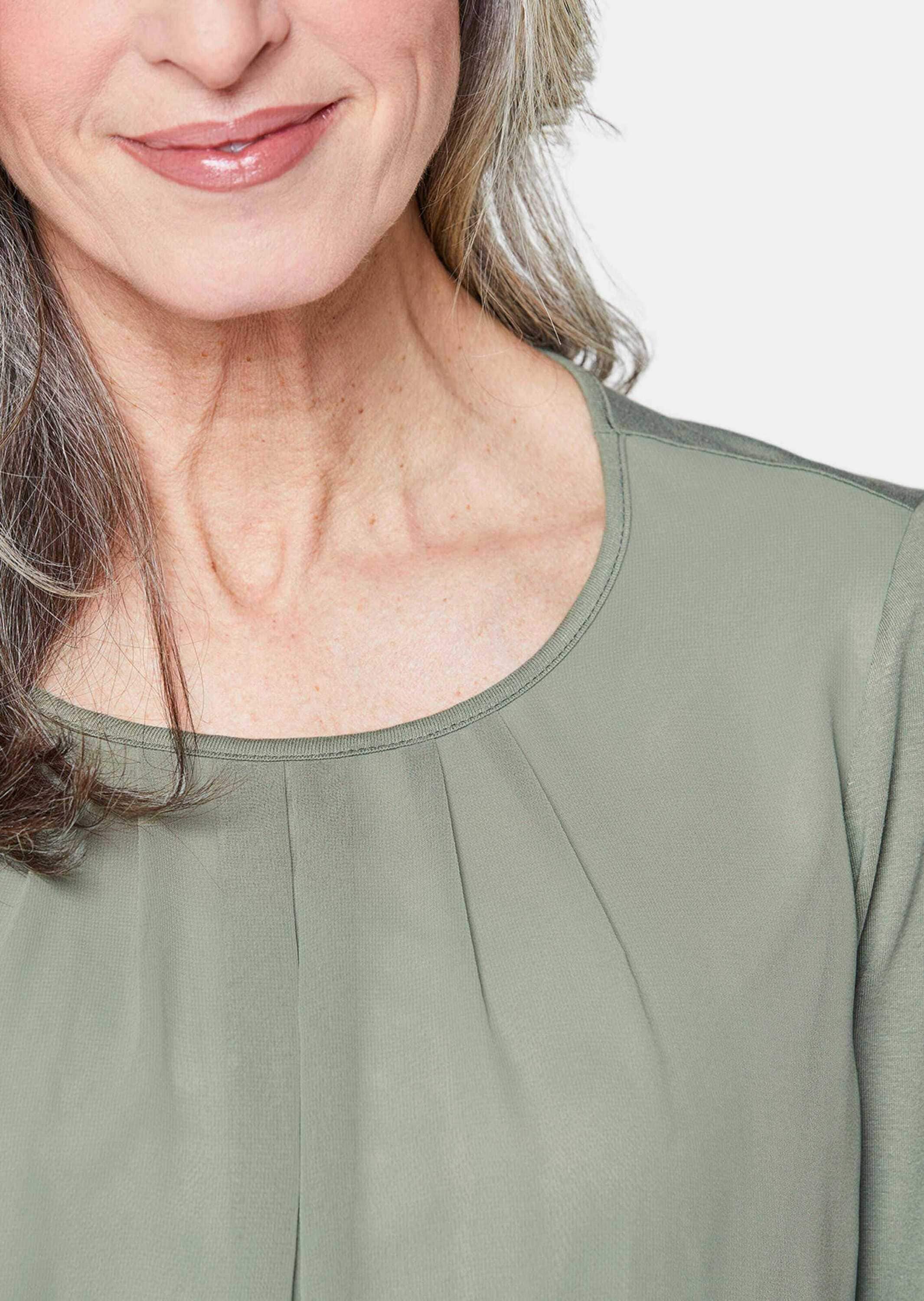 GOLDNER Kurzarmbluse »Chiffon-Shirt mit 3/4-Arm, Rundhals«