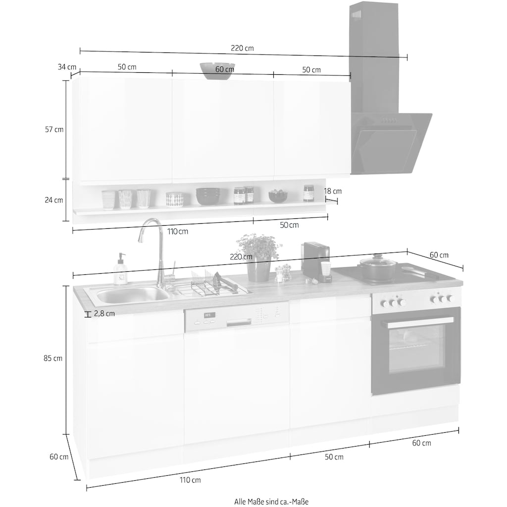 Kochstation Küche »KS-Virginia«, Breite 220 cm, wahlweise mit oder ohne E-Geräte