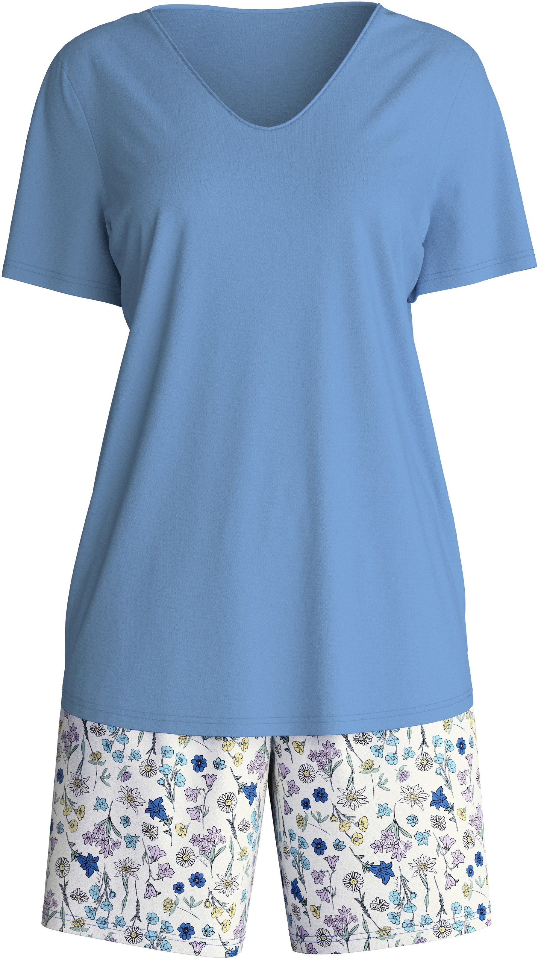 CALIDA Shorty "Flower Nights", (2 tlg.), Hose geblümt, Oberteil uni, V-Auss günstig online kaufen