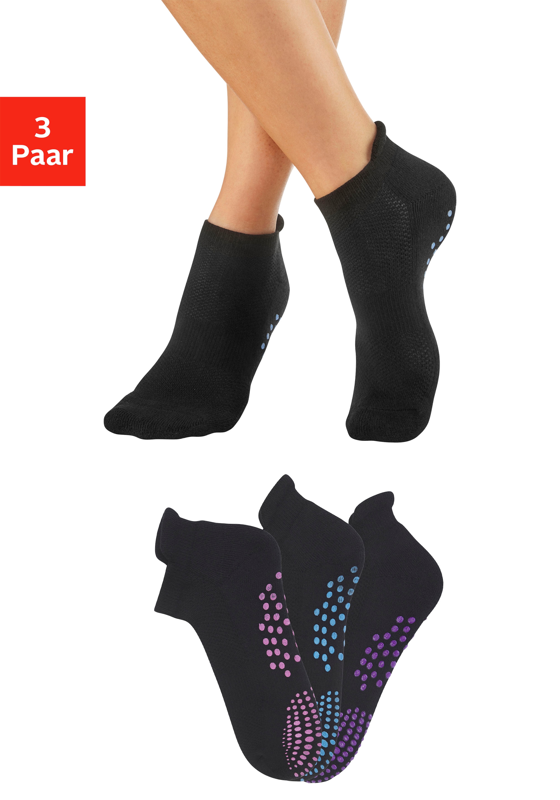 Lavana ABS-Socken "Damensocken mit Fußfrottee" Packung, 3 Stk. tlg. mit farbigen Noppen