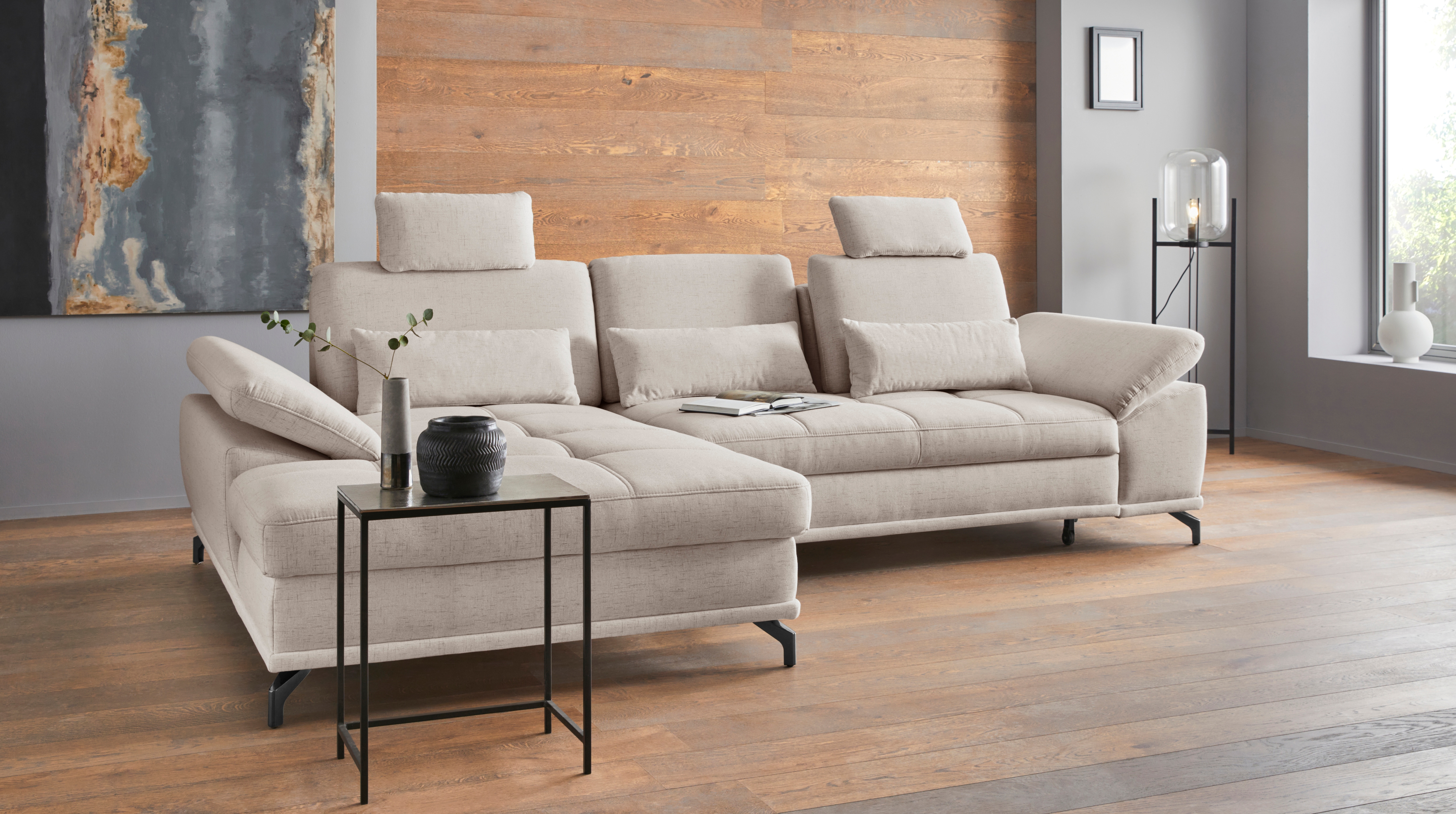 OTTO home Ecksofa "Costello L-Form, B: 301cm, Sitztiefen & Armteilverstellung, Federkern" 3 Nierenkissen, optional Schlaffunktion & Bettkasten