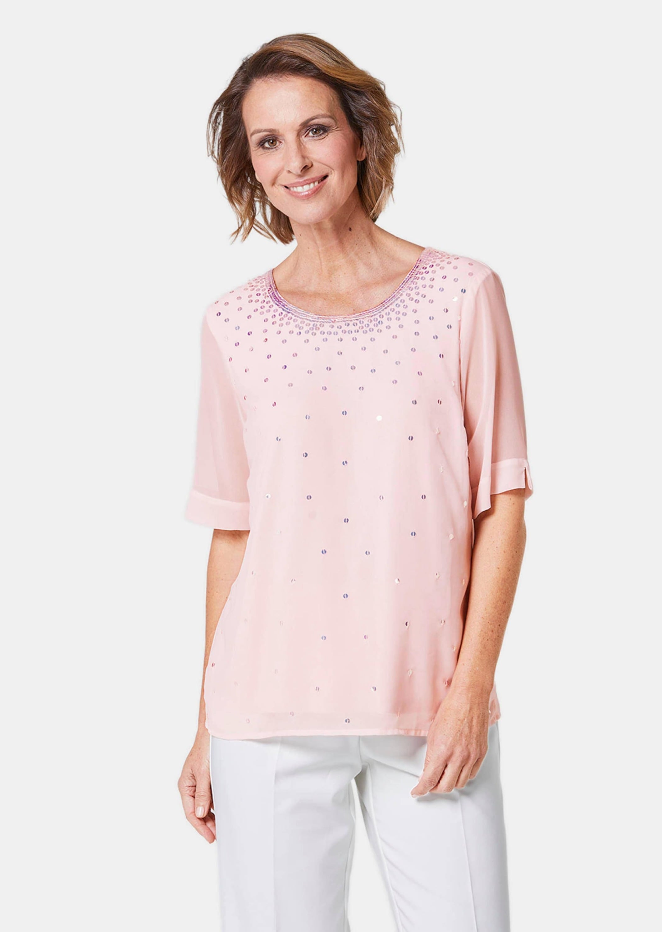 GOLDNER Kurzarmbluse »Bluse Bluse mit schimmernden Pailletten«