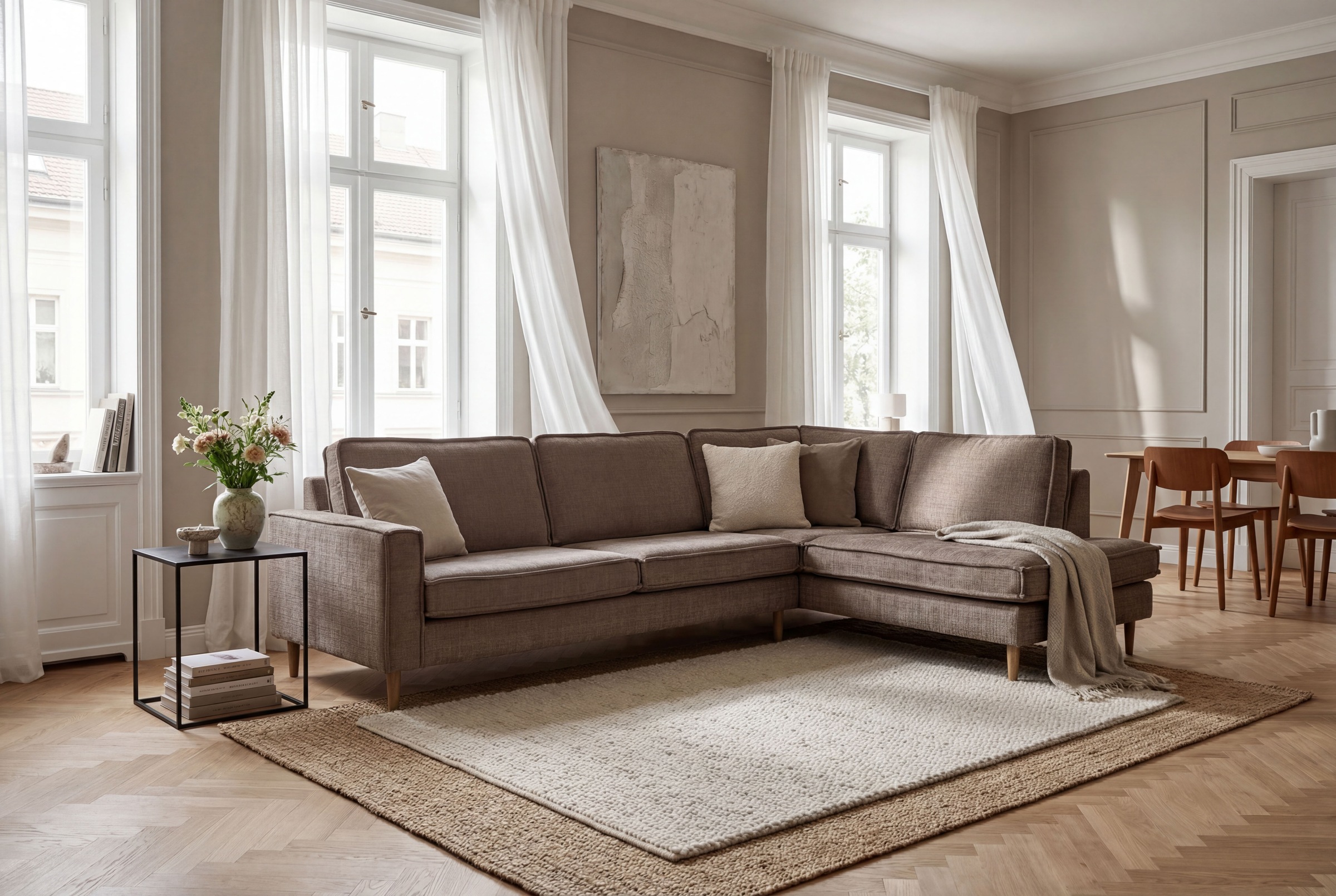 Home Affaire Pinto Skandi Corner Sofa 290cm Chenille Brown