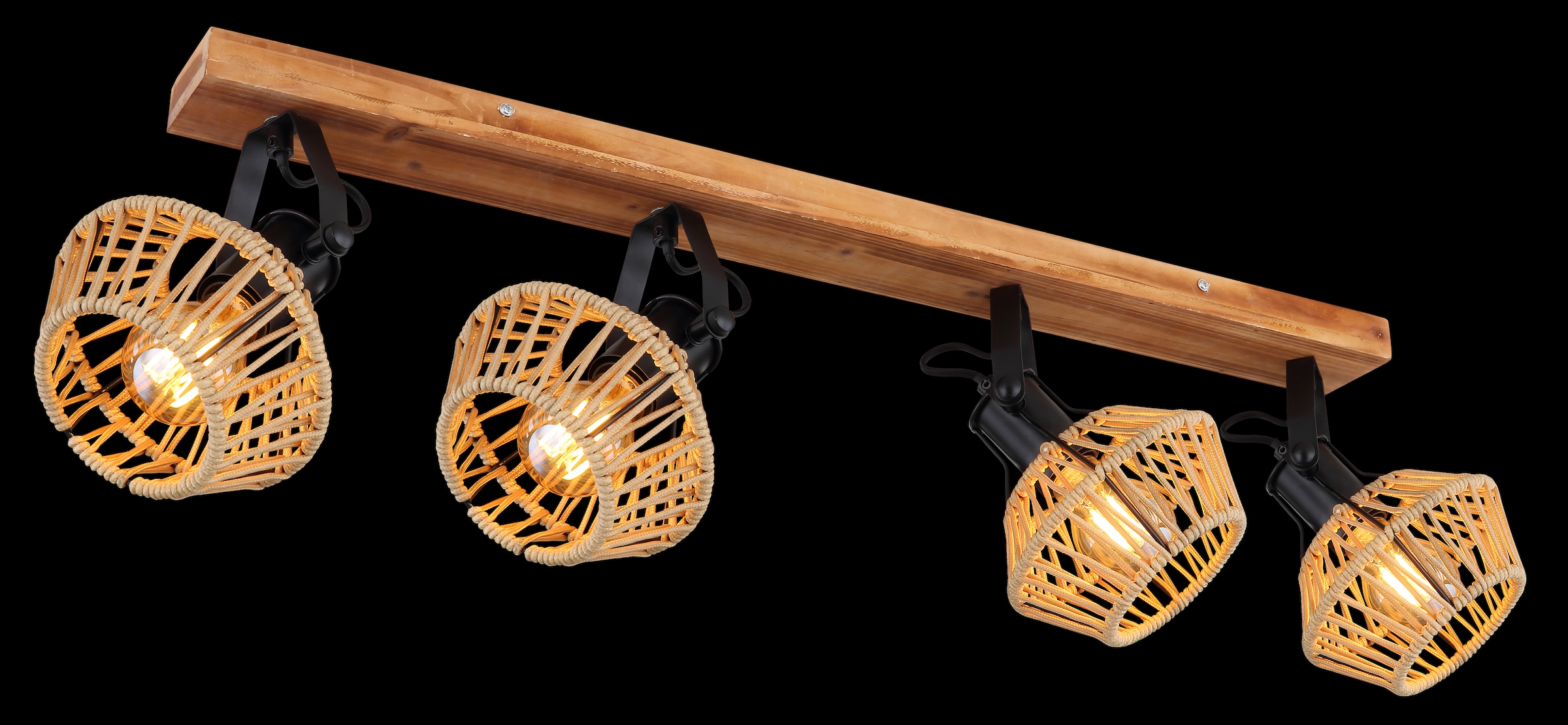 GLOBO LIGHTING Deckenspot »VALLI« E27 1 Stk. Dunkelbrauner Strahler mit Hanf, Metall schwarz matt, E27 4x60W