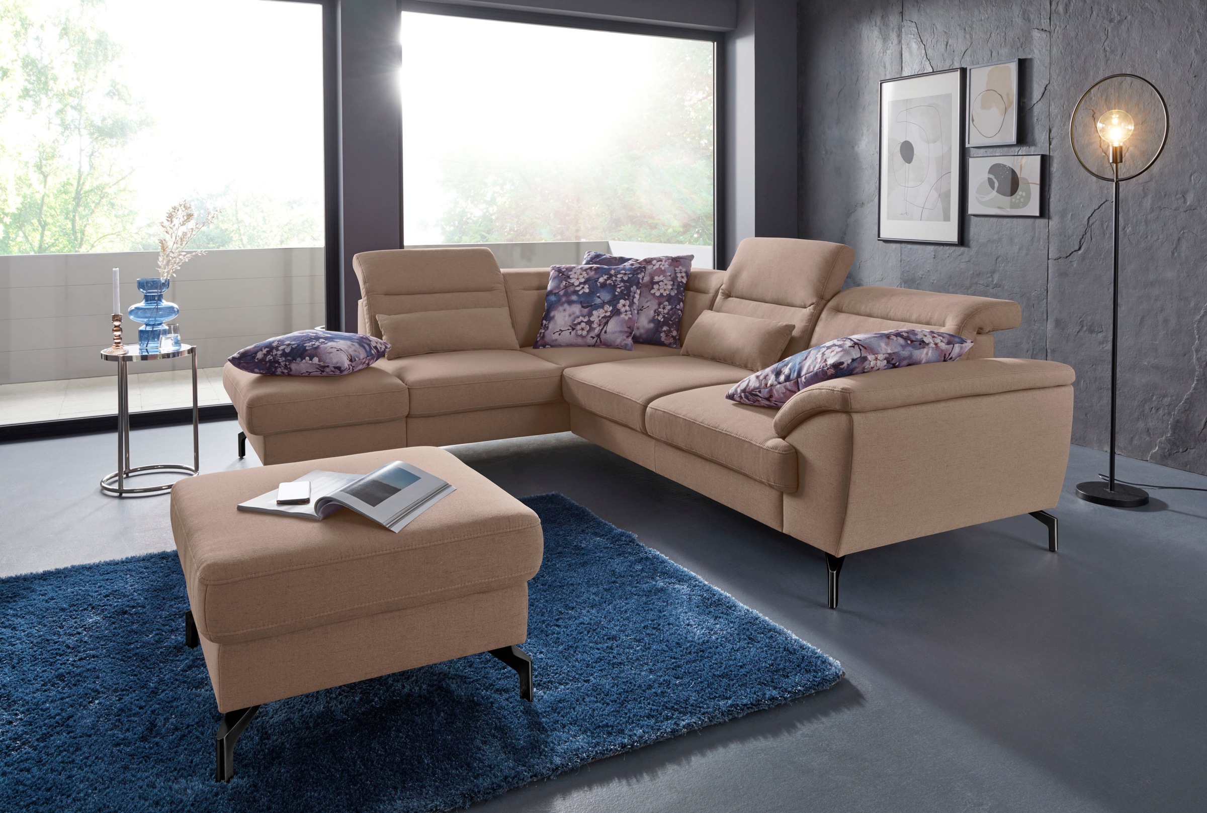 sit&more Ecksofa »Percy L-Form«, 15 cm Fußhöhe, Sitztiefenverstellung, wahlweise in 2 Fußfarben