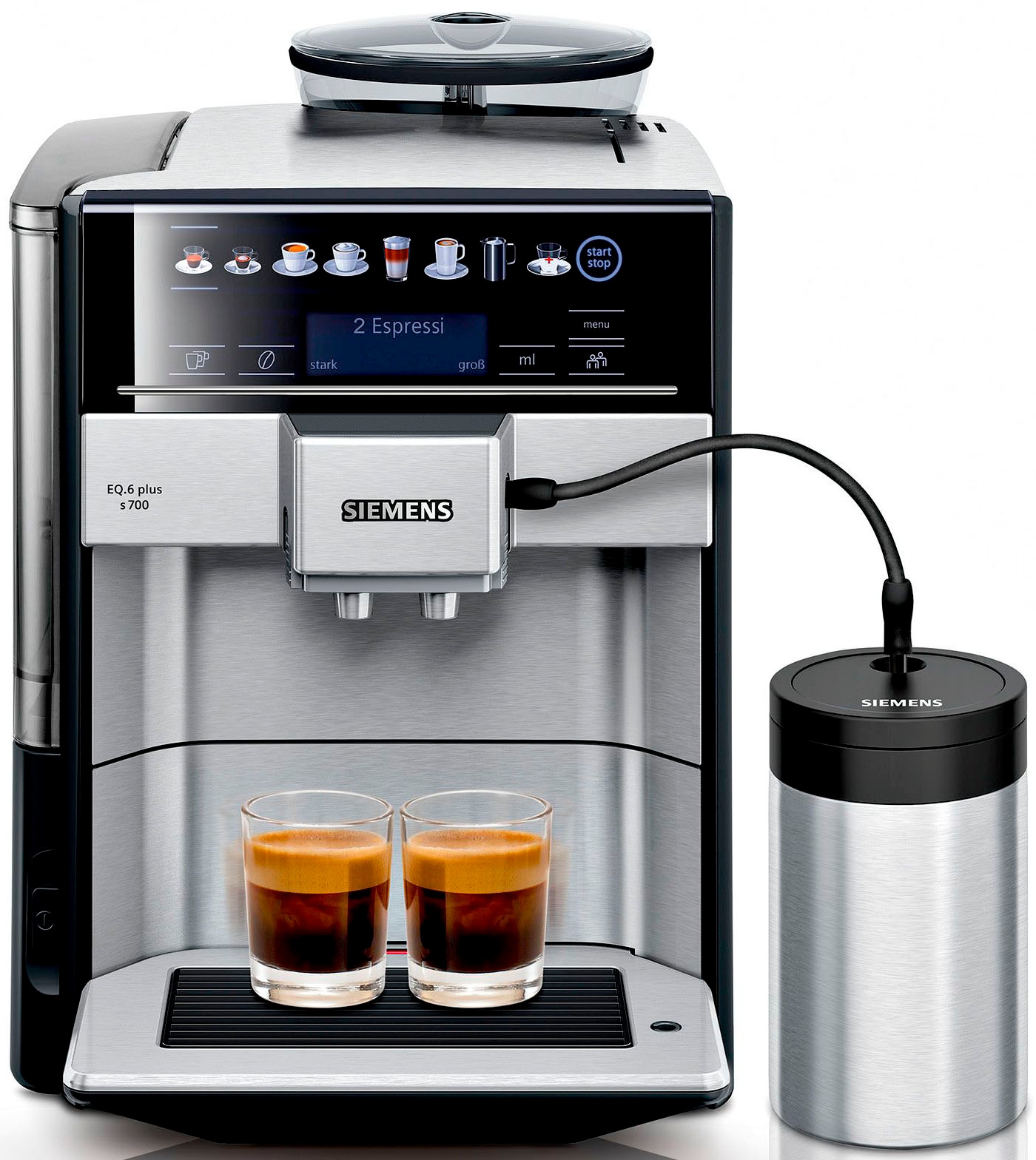 SIEMENS Kaffeevollautomat »EQ6 plus s700 TE657M03DE, viele Kaffeespezialitäten, Doppeltassenfunk«, Edelstahl-Milchbehälter, automatische Dampfreinigung, edelstahl