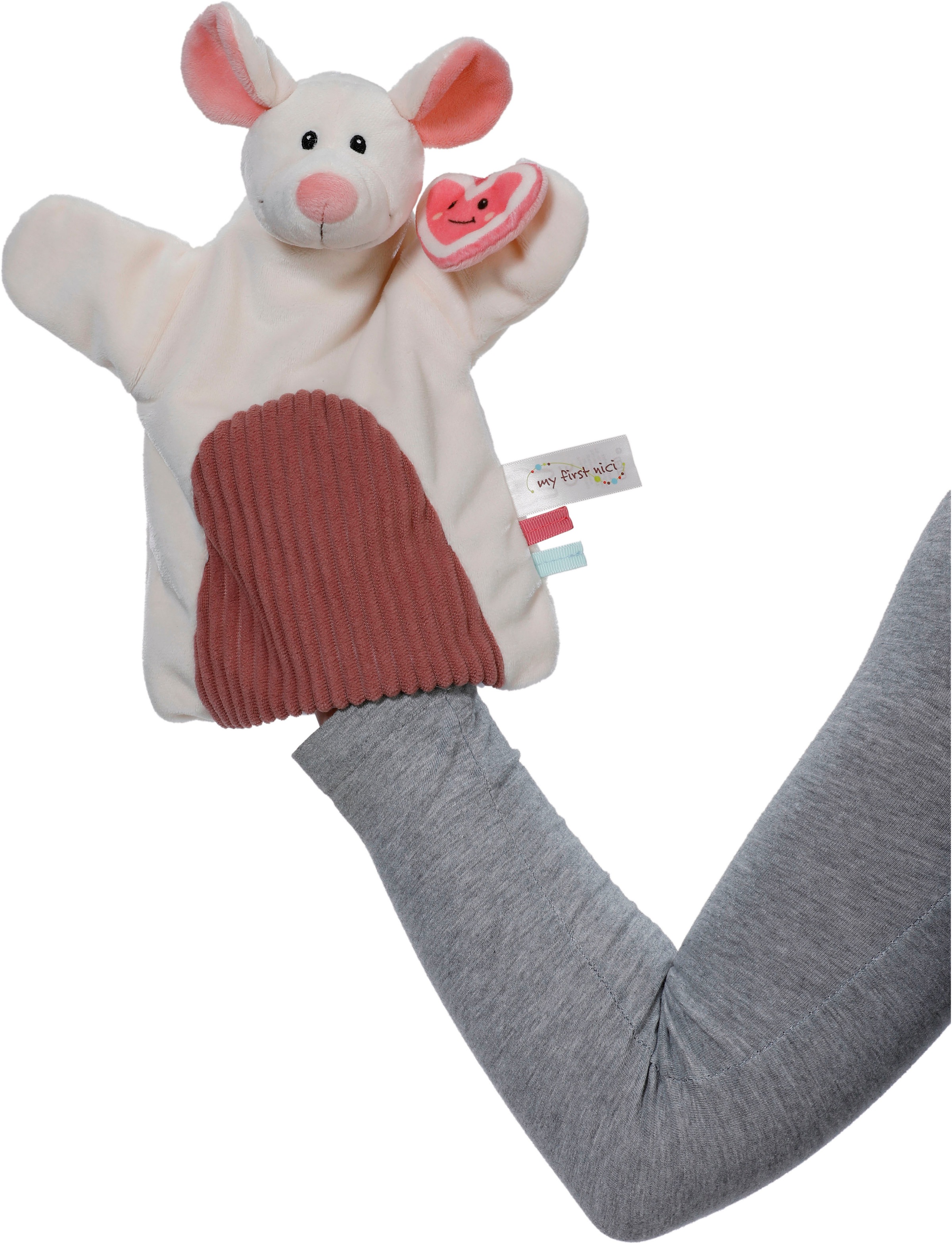 Nici Schmusetuch »My first NICI, Handpuppe Maus 2in1 26x25 cm«, sanfte Materialmix aus glattem und geripptem Plüsch