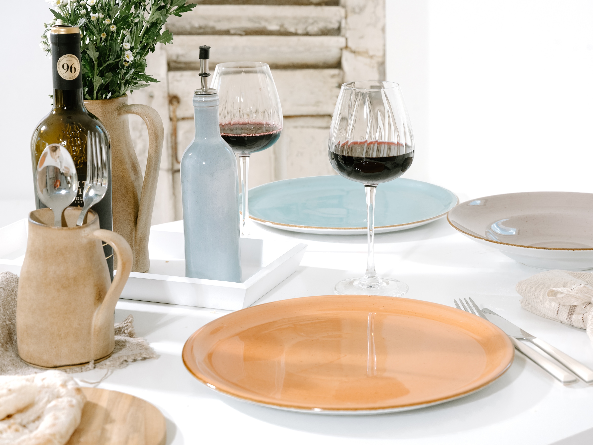 CreaTable Pizzateller »Essteller VINTAGE NATURE«, (Set, 4 St.), Teller Set für 4 Personen, Porzellan