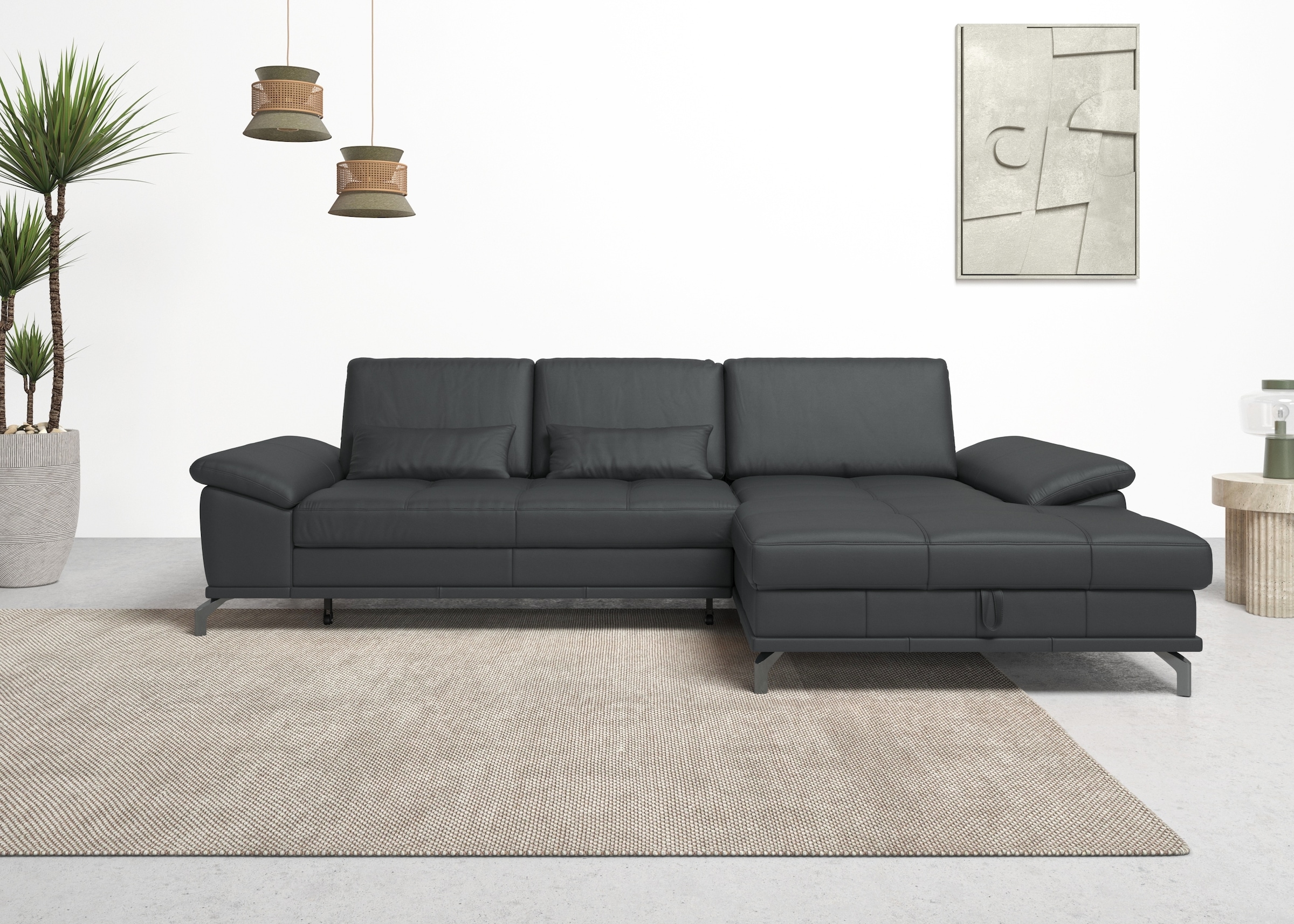 OTTO home Ecksofa "Costello L-Form, B: 301cm, Sitztiefen & Armteilverstellung, Federkern" 3 Nierenkissen, mit Schlaffunktion & Bettkasten