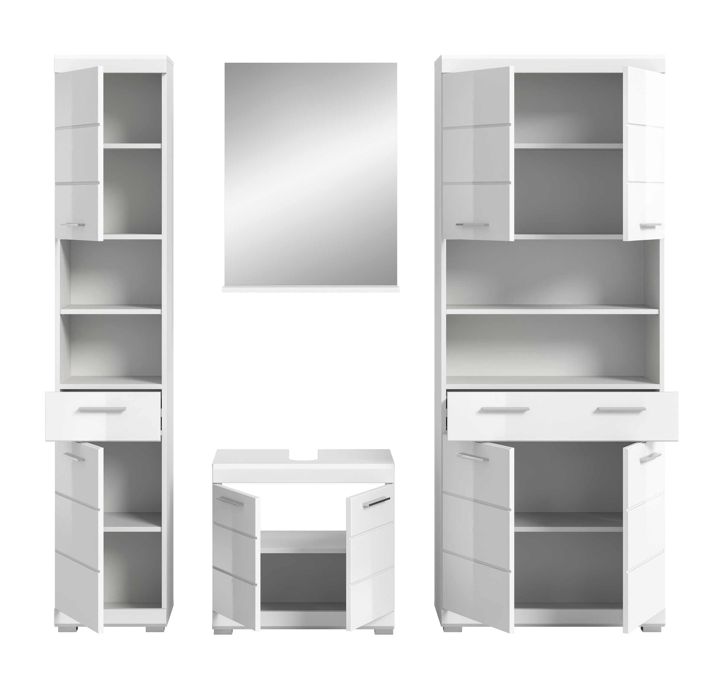 INOSIGN Badmöbel-Set »Siena, 4 teilig, bestehend aus:«, (Set), Hochschrank, Waschbeckenunterschrank, Badspiegel, Hochschrank breit