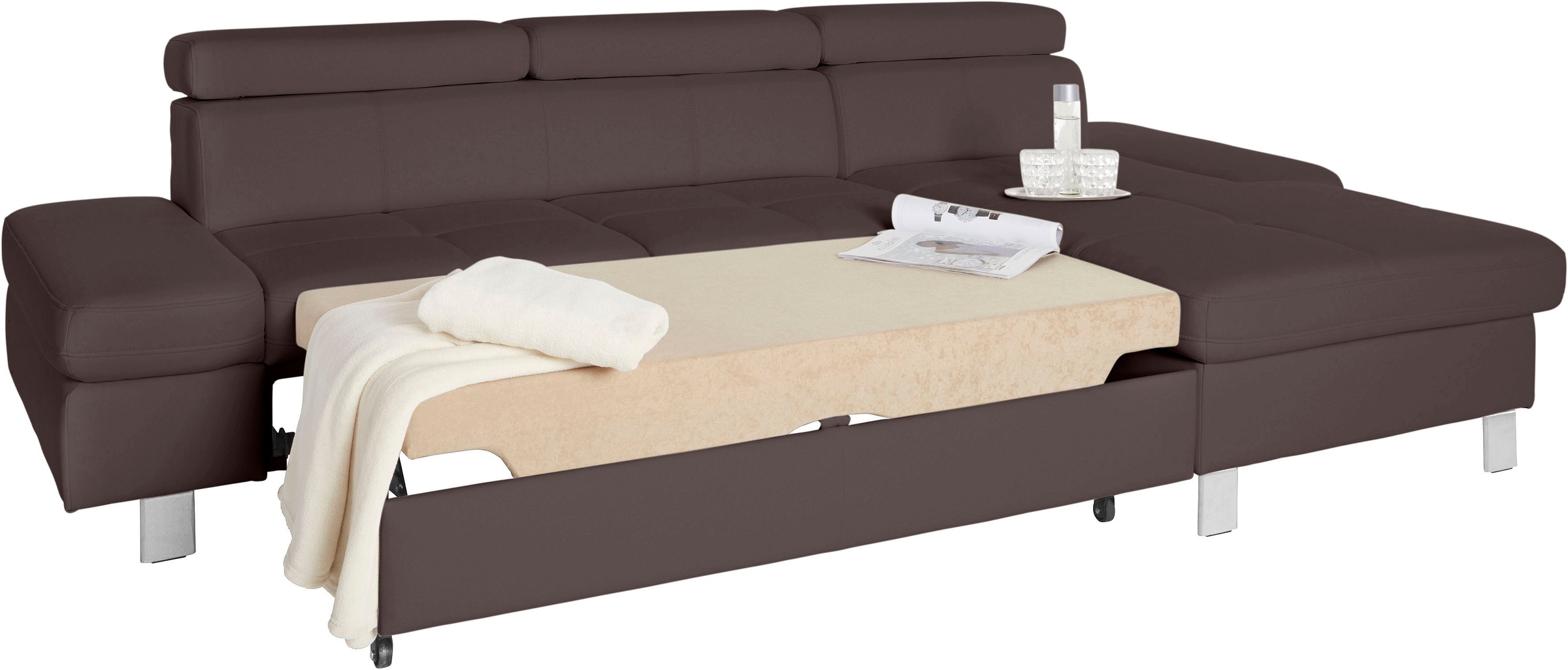 exxpo - sofa fashion Ecksofa »Fiji, hochwertige Detailverarbeitung im Sitz und Rücken, L-Form«, bequem durch Kopf- und Armteilverstellung, wahlweise mit Bettfunktion