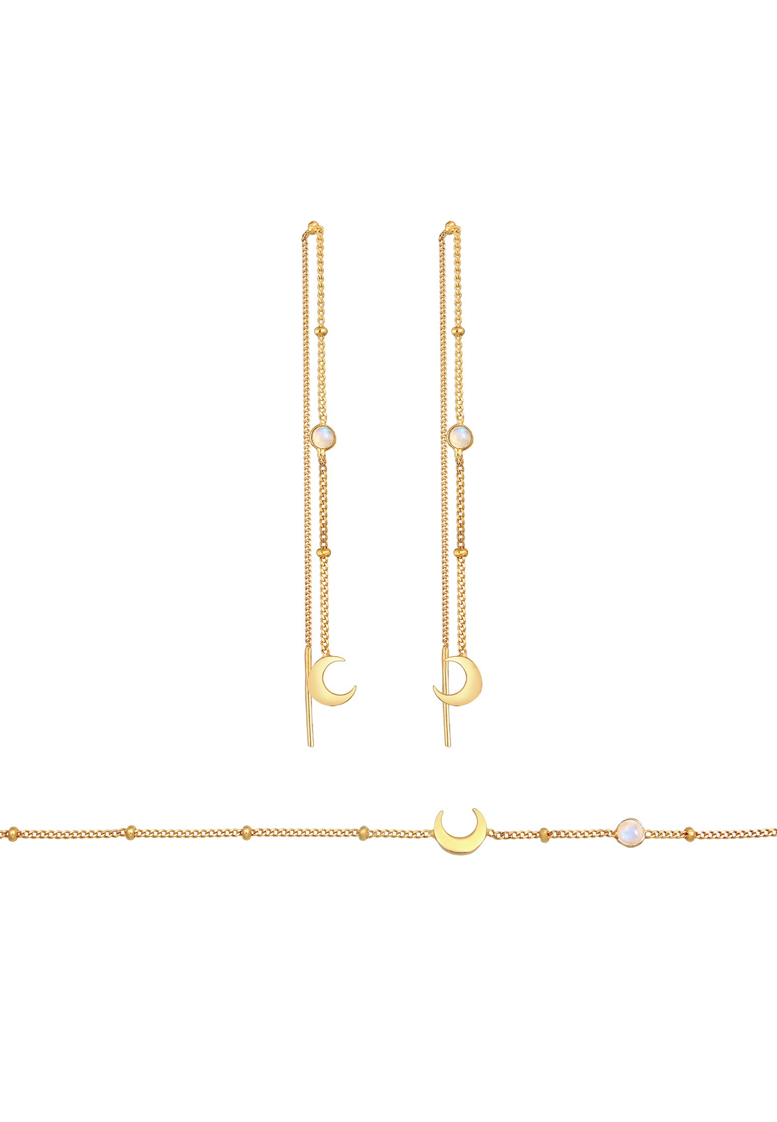 Elli Schmuckset »Halbmond Mond Mondstein Astro 925 Silber«