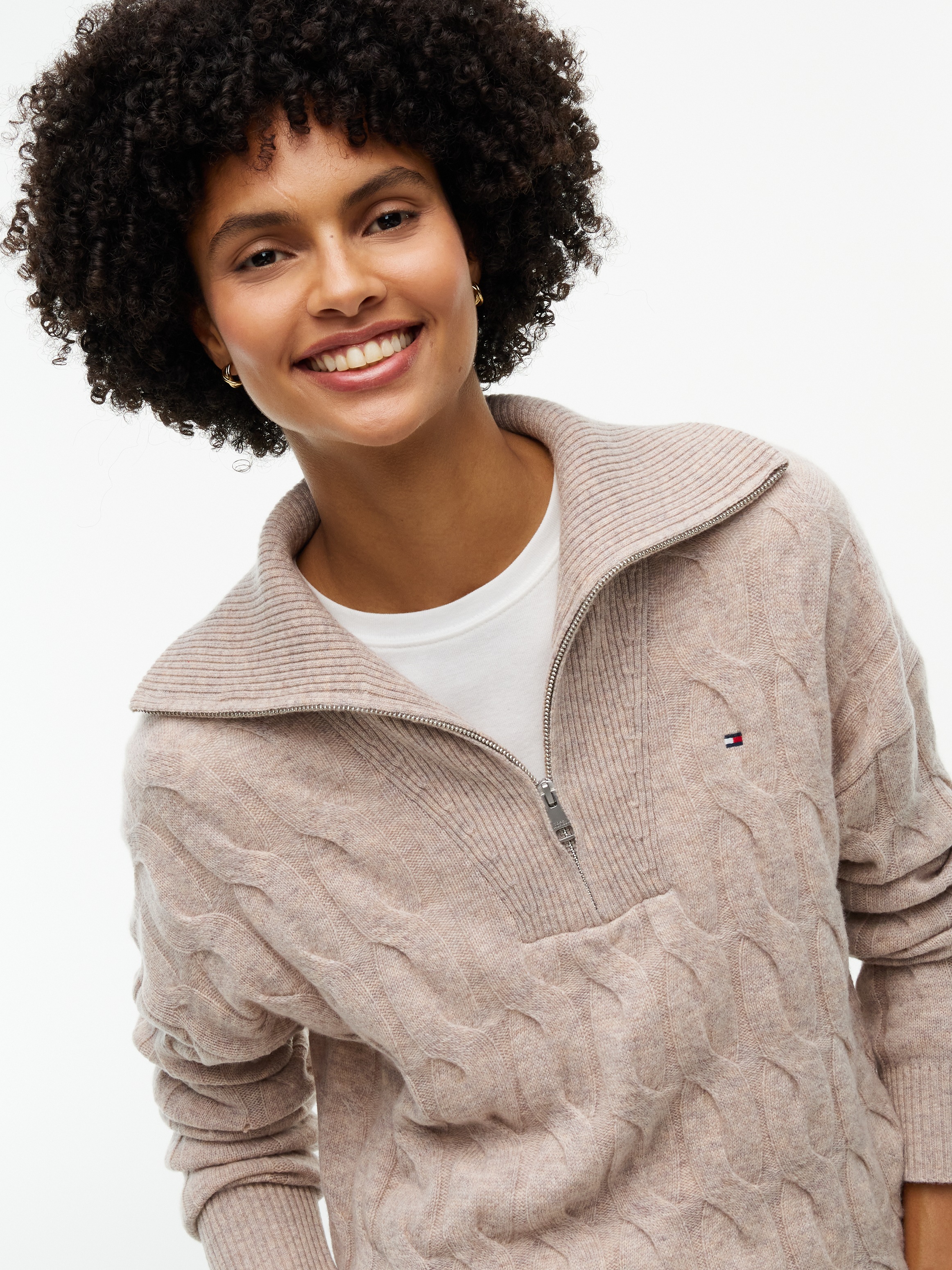 Tommy Hilfiger Troyer »SOFT WOOL CABLE 1/2 ZIP LS SWT« aus reiner Wolle, mit Zopfmuster