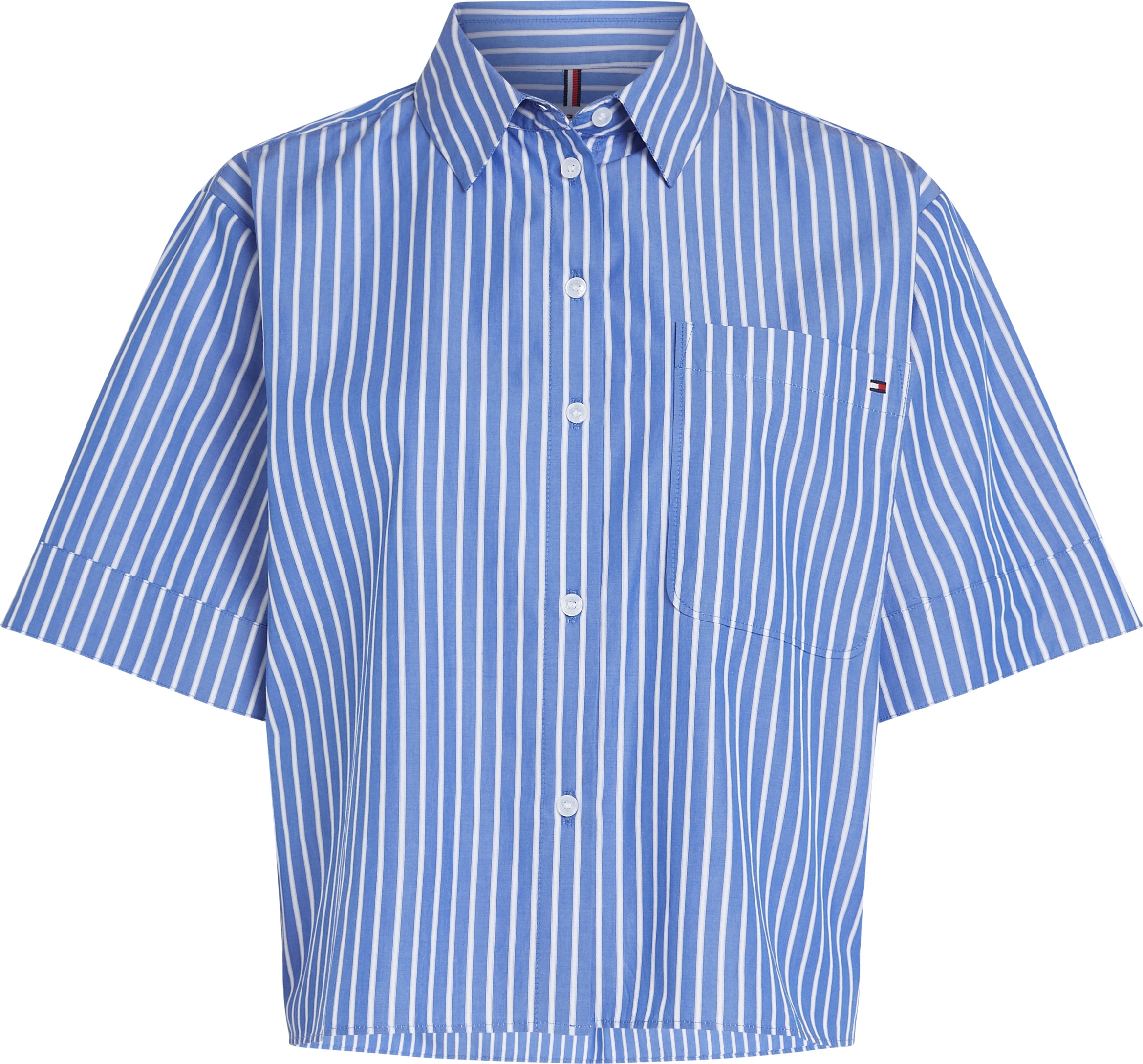 Tommy Hilfiger Kurzarmshirt »POPLIN BOXY SHORT S/S SHIRT«, mit Brusttasche, Logostickerei