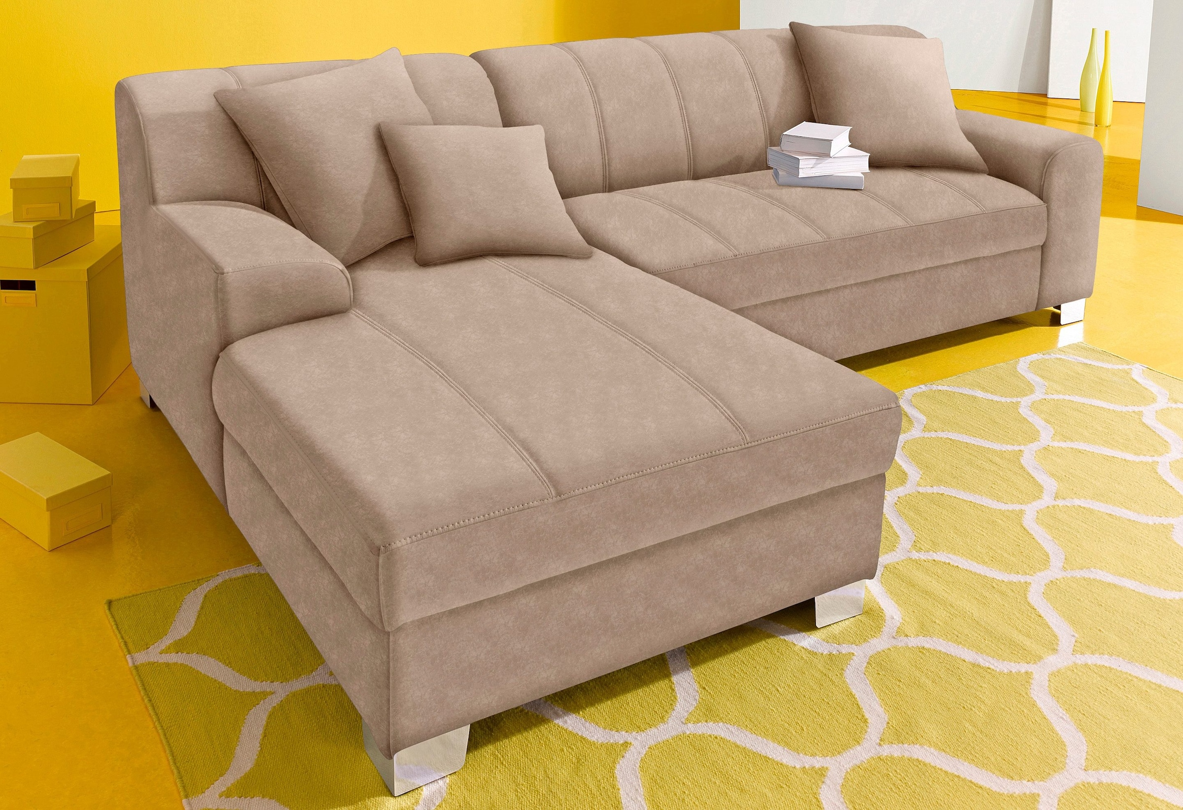 INOSIGN Ecksofa »Turah incl. Zierkissen, moderne Steppung, auch in Leder«, wahlweise mit Bettfunktion, Schlafsofa, B/T/H: 239/152/75 cm, L-Form