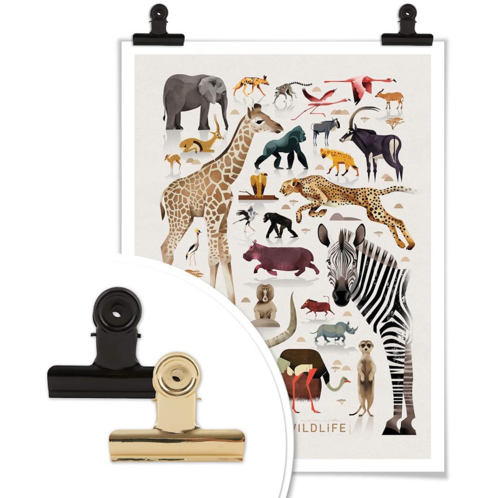 Wall-Art Poster »Africa Safari Tiere Zebra Elefant Löwe«, Afrika, (1 St.)